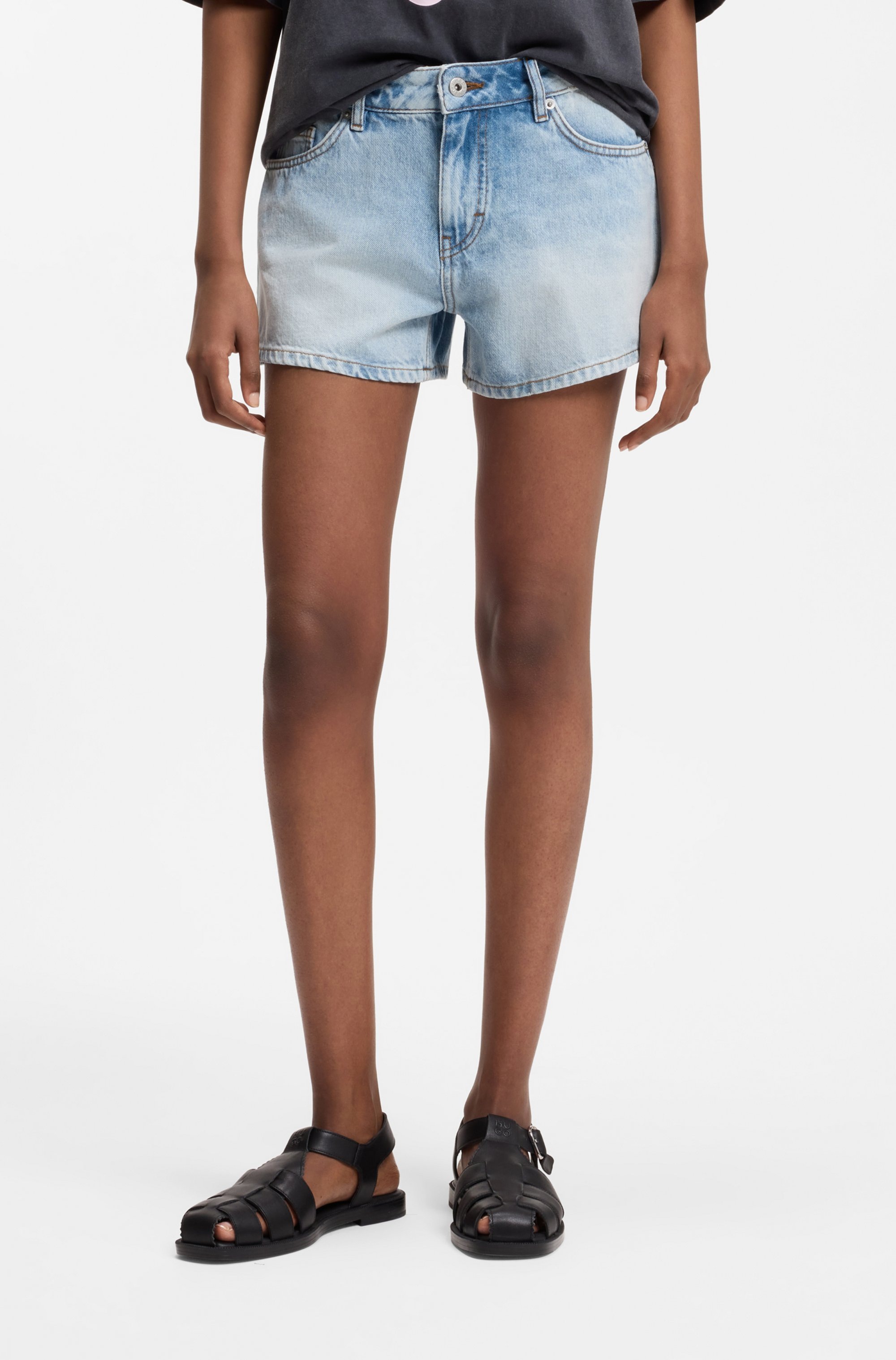Image of HUGO Jeansshorts "Galimon" Mid Rise, Logo-Stitching