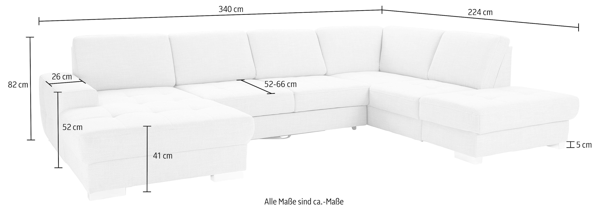 sit&more Wohnlandschaft »Santorini U-Form«, mit Federkern und Sitztiefenverstellung, wahlweise mit Bettfunktion