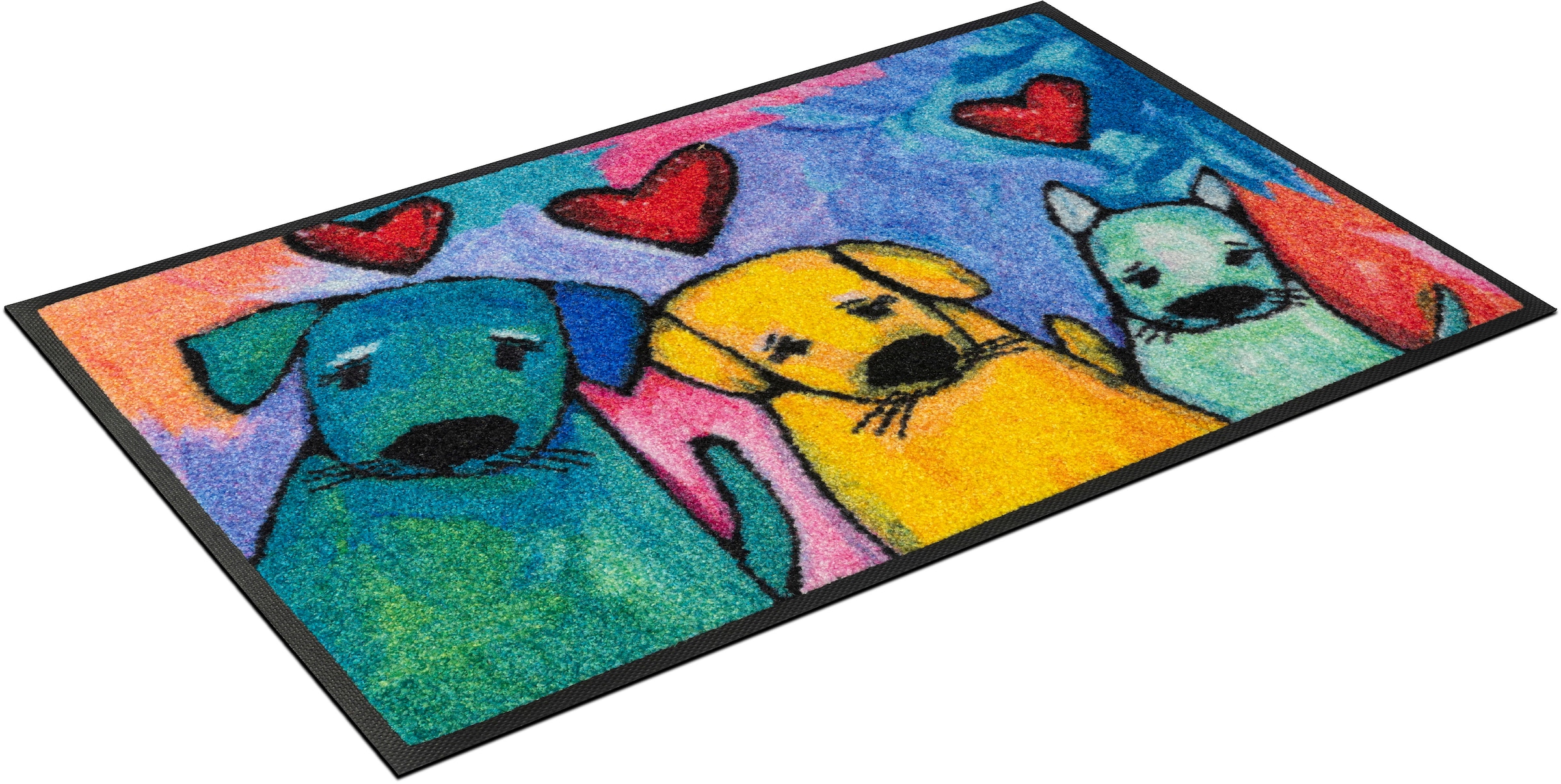 Image of wash+dry by Kleen-Tex Fussmatte "Doggies" rechteckig 7 mm Höhe Schmutzfangmatte, Motiv Hunde, modenes Design, rutschhemmend, waschbar