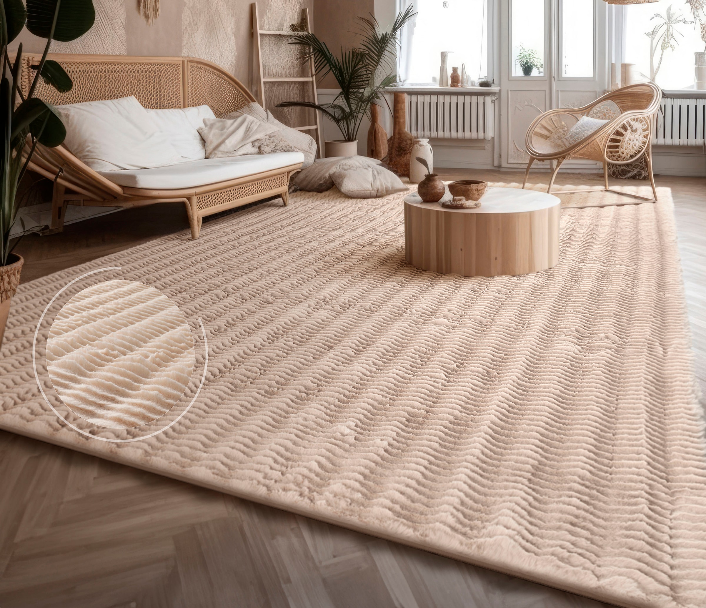 Paco Home Hochflor-Teppich »Arnheim 743« rechteckig 27 mm Höhe Uni Farben, Wellen Muster, besonders weich, Hoch-Tief Effekt