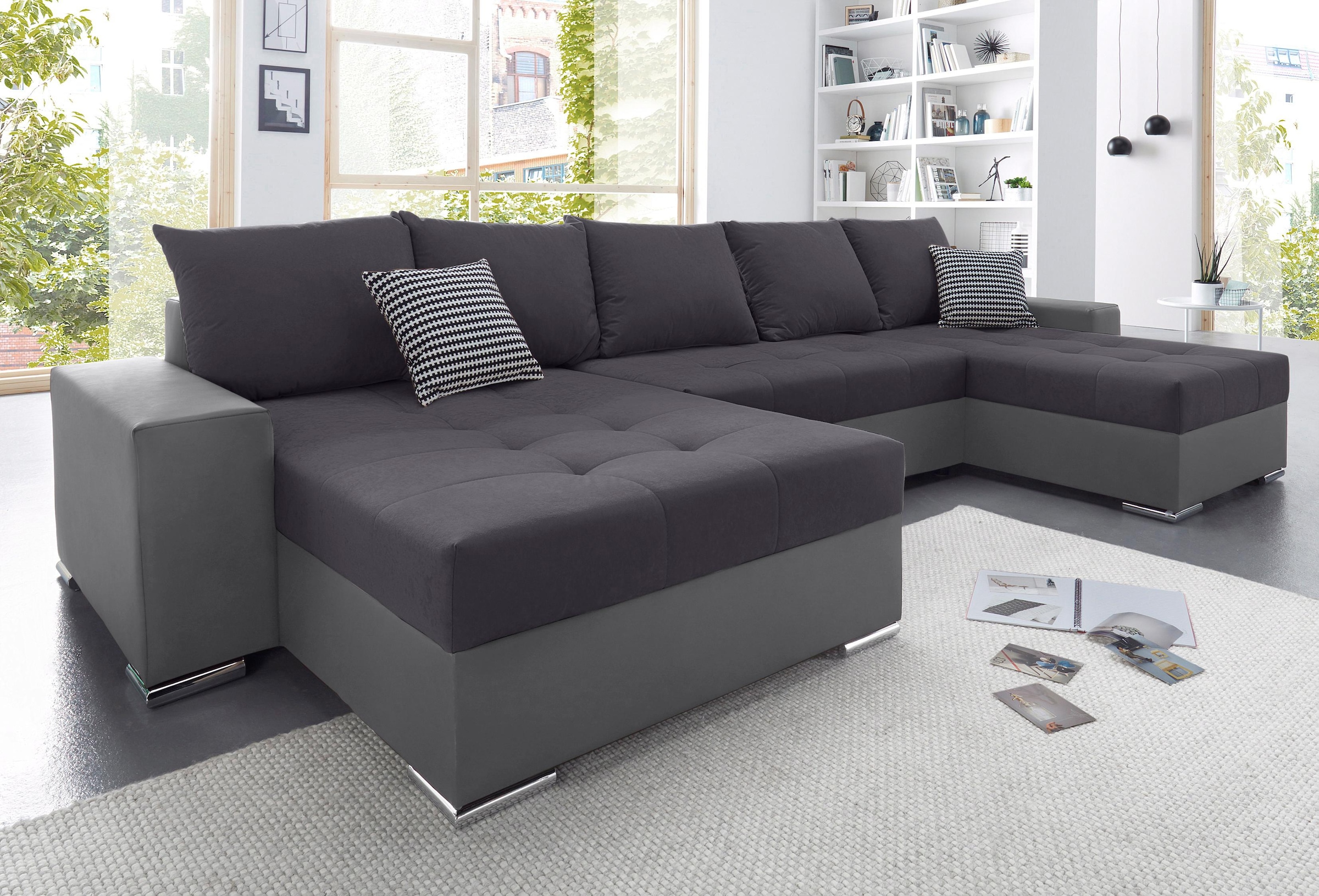 COLLECTION AB Wohnlandschaft »XXL-Josy U-Form, Breite 333 cm, mit 2 Recamieren 77 & 79 cm«, inkl. Bettfunktion, Bettkasten, mit 5 gleich grossen Rückenkissen