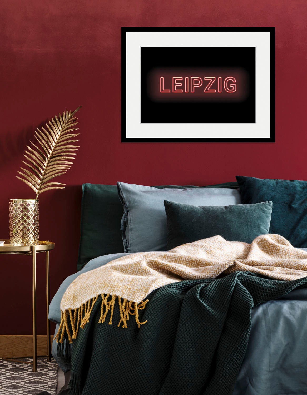 Image of queence Bild "LEIPZIG LIGHTS" Schriftzug Städte 1 Stk. tlg. HD Premium Poster-Druck inkl. Holzrahmen