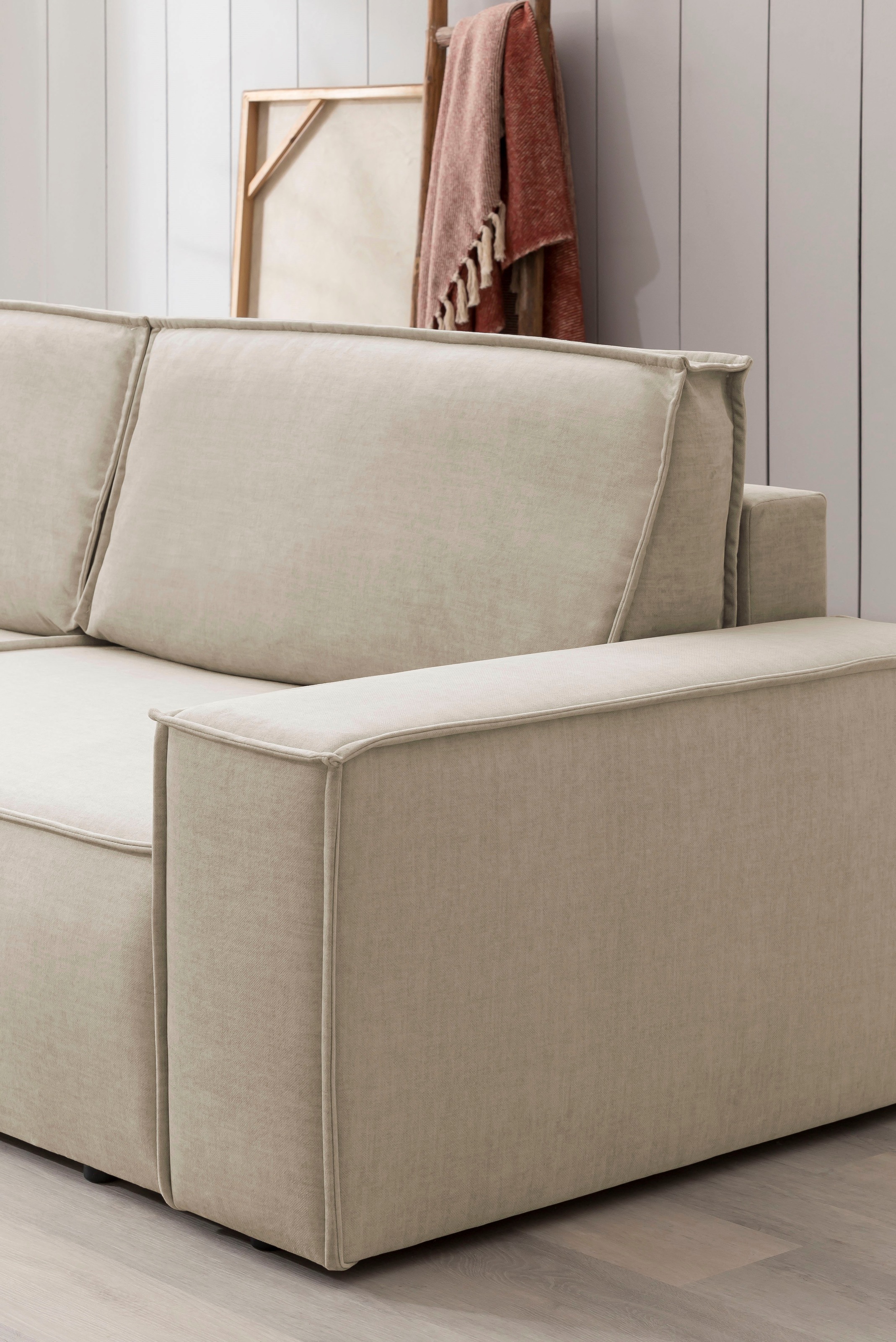 Home affaire Wohnlandschaft »SHERWOOD 329 cm, U-Form, Schlafsofa,«, Schlaffunktion m. Bettkasten (194x139 cm), Cord, Vintage, Samtvelours