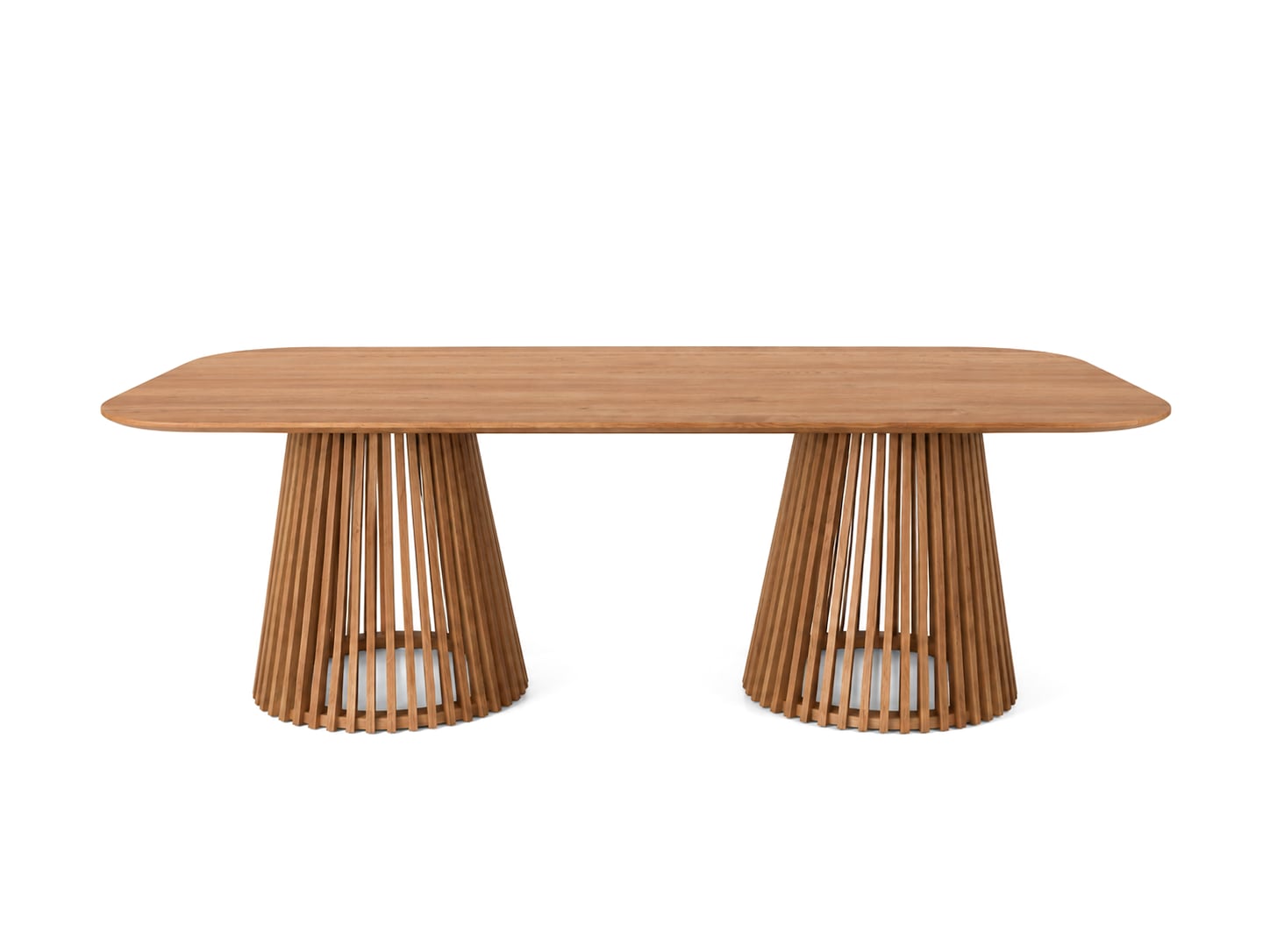 GOODproduct Esstisch »»TIVOLI« Speisetisch, Küchentisch, Wohntisch, Esszimmertisch« Wildeiche Natur/Smoke, abgerundet, Doppel-Konus-Lamellenfuss