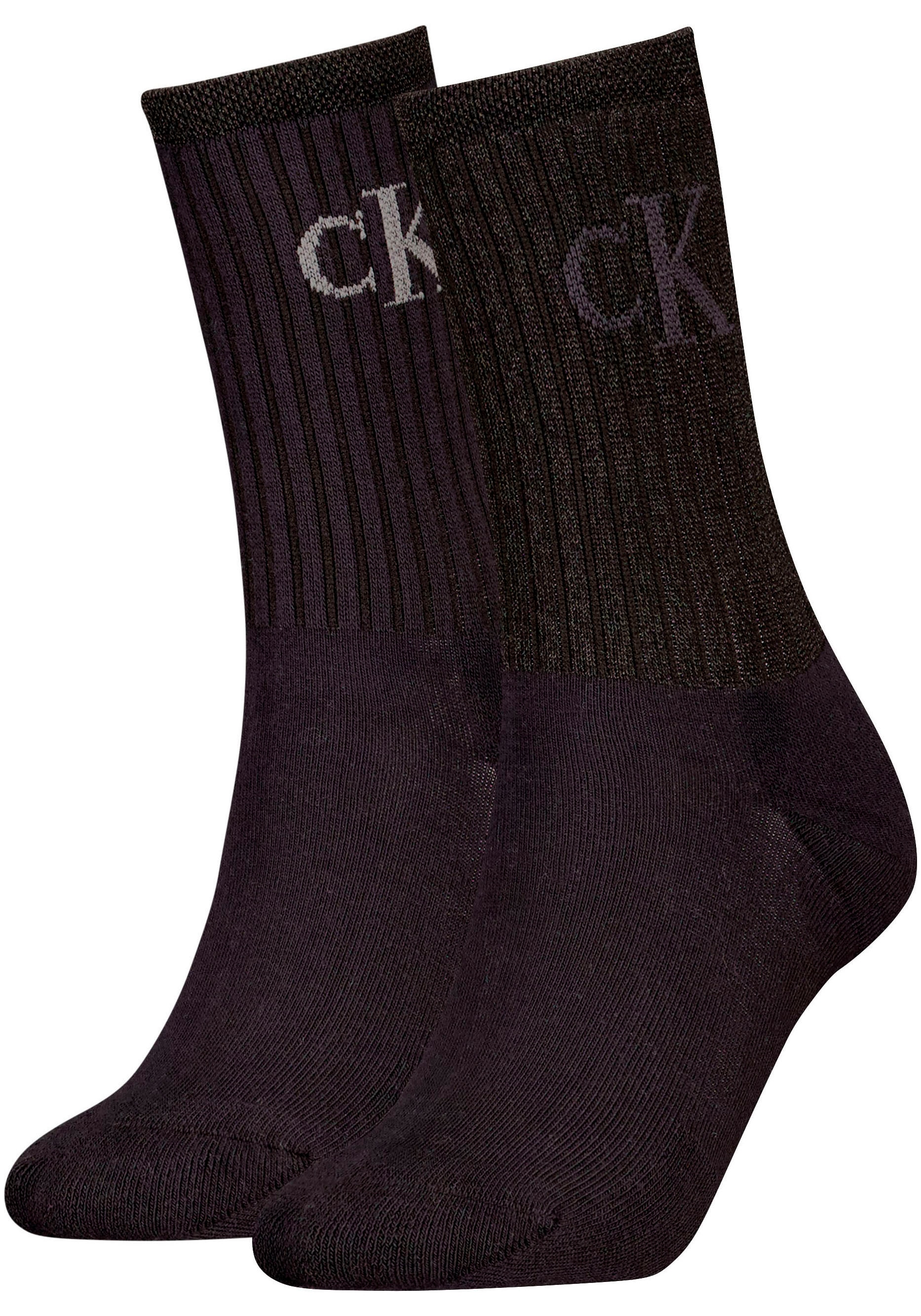Image of Calvin Klein Jeans Socken "CKJ WOMEN SOCK 2P GLOSSY RIB" 2 Paar, 2 Stk. tlg. mit Logostickerei