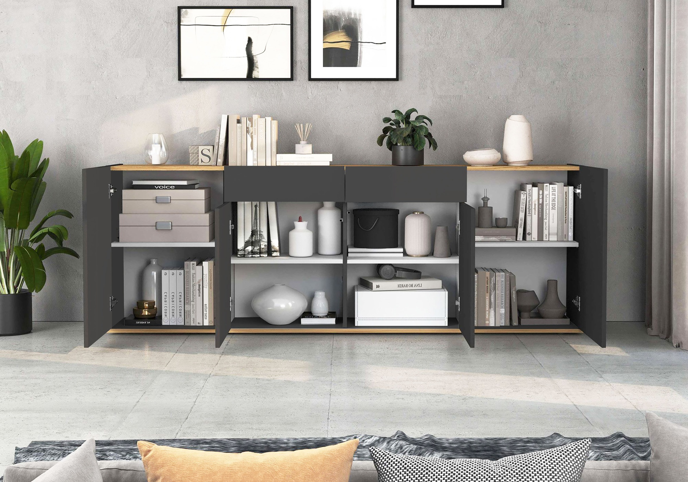 INOSIGN Sideboard »GARDA Sideboard,Kommode, Schrank, Kredenz Grifflos mit Push to Open«, (1 St.), 4 Türen, 2 Schubladen, grifflos Breite 200 cm