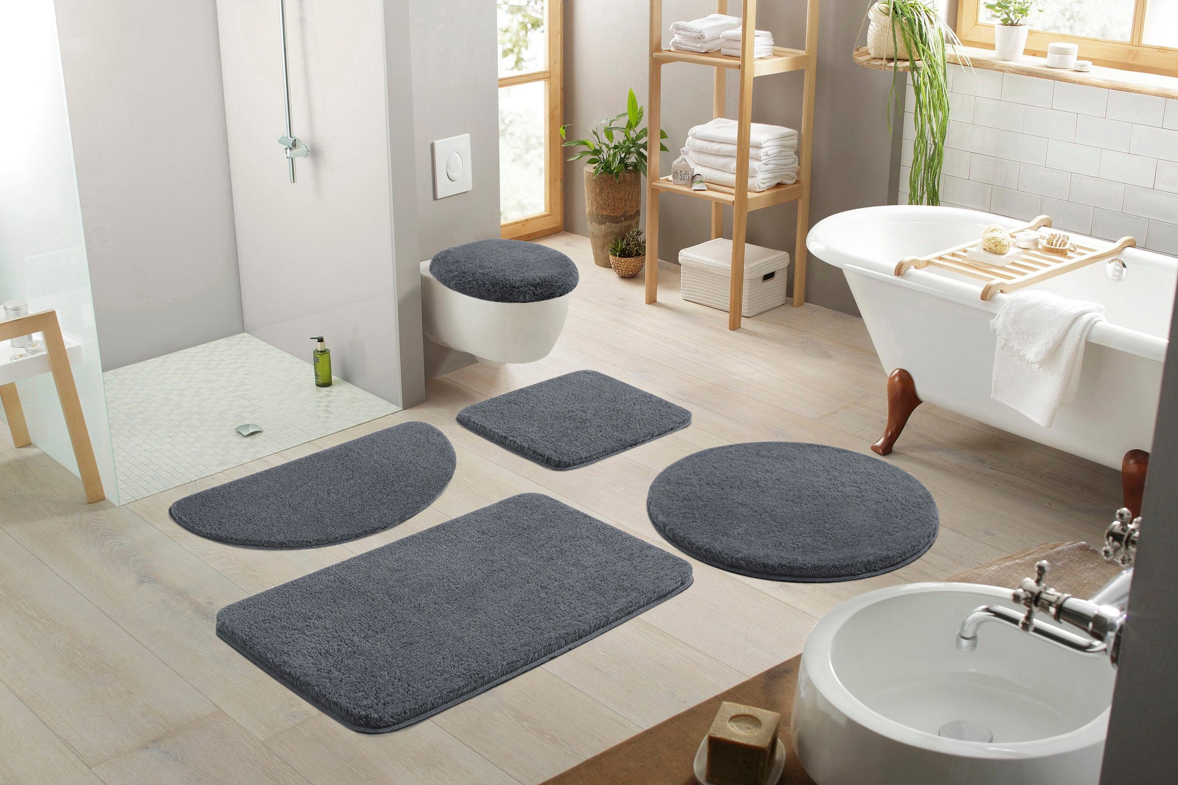 my home Badematte »Merida«, Höhe 32 mm, rutschhemmend beschichtet, fussbodenheizungsgeeignet-schnell trocknend-strapazierfähig, Badteppich, Uni Farben, rechteckig, rund & als 2-tlg. Set erhältlich