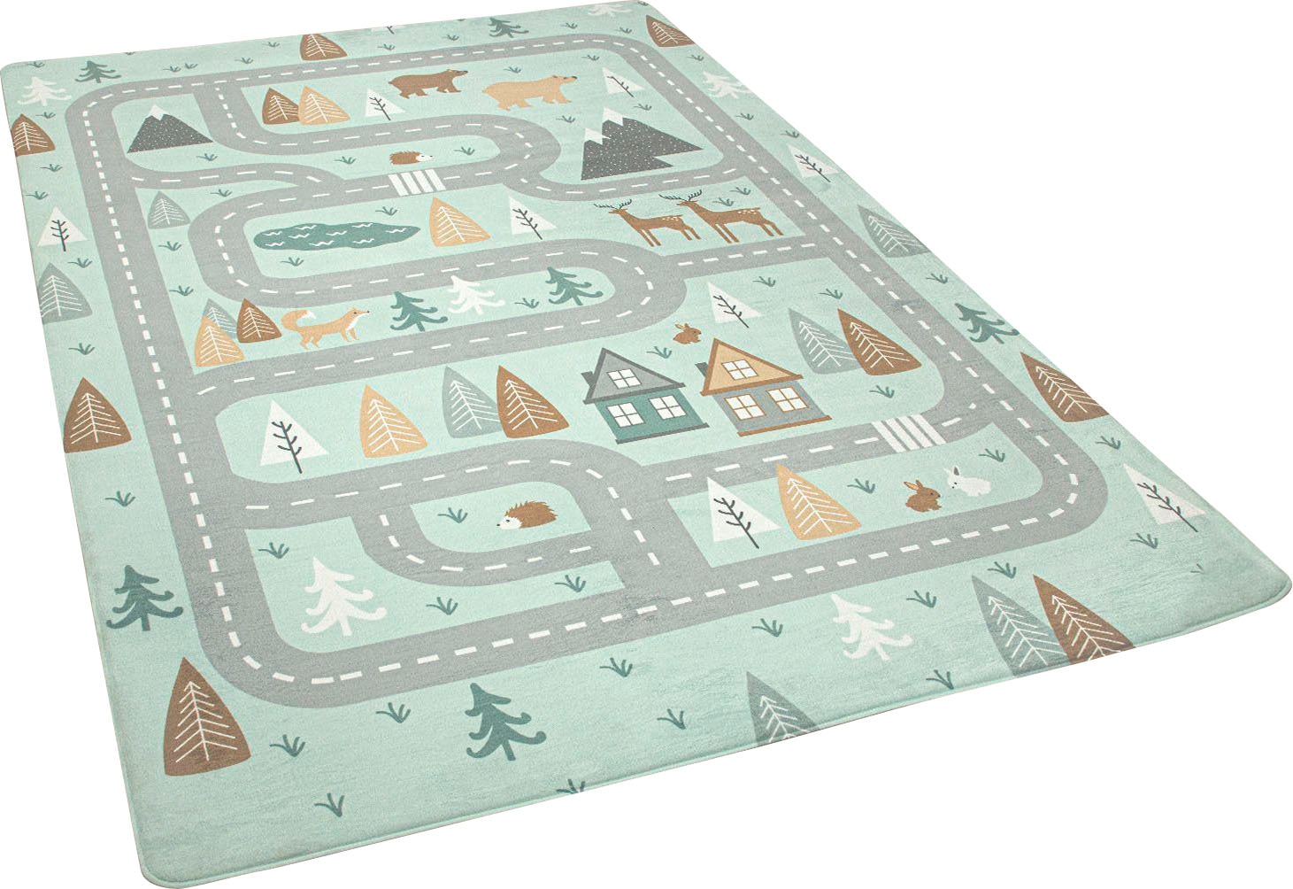 Image of Paco Home Kinderteppich "Chicos 550" rechteckig 2 mm Höhe Flachgewebe, Strassen-Spiel-Teppich, rechteckig oder rund, Kinderzimmer