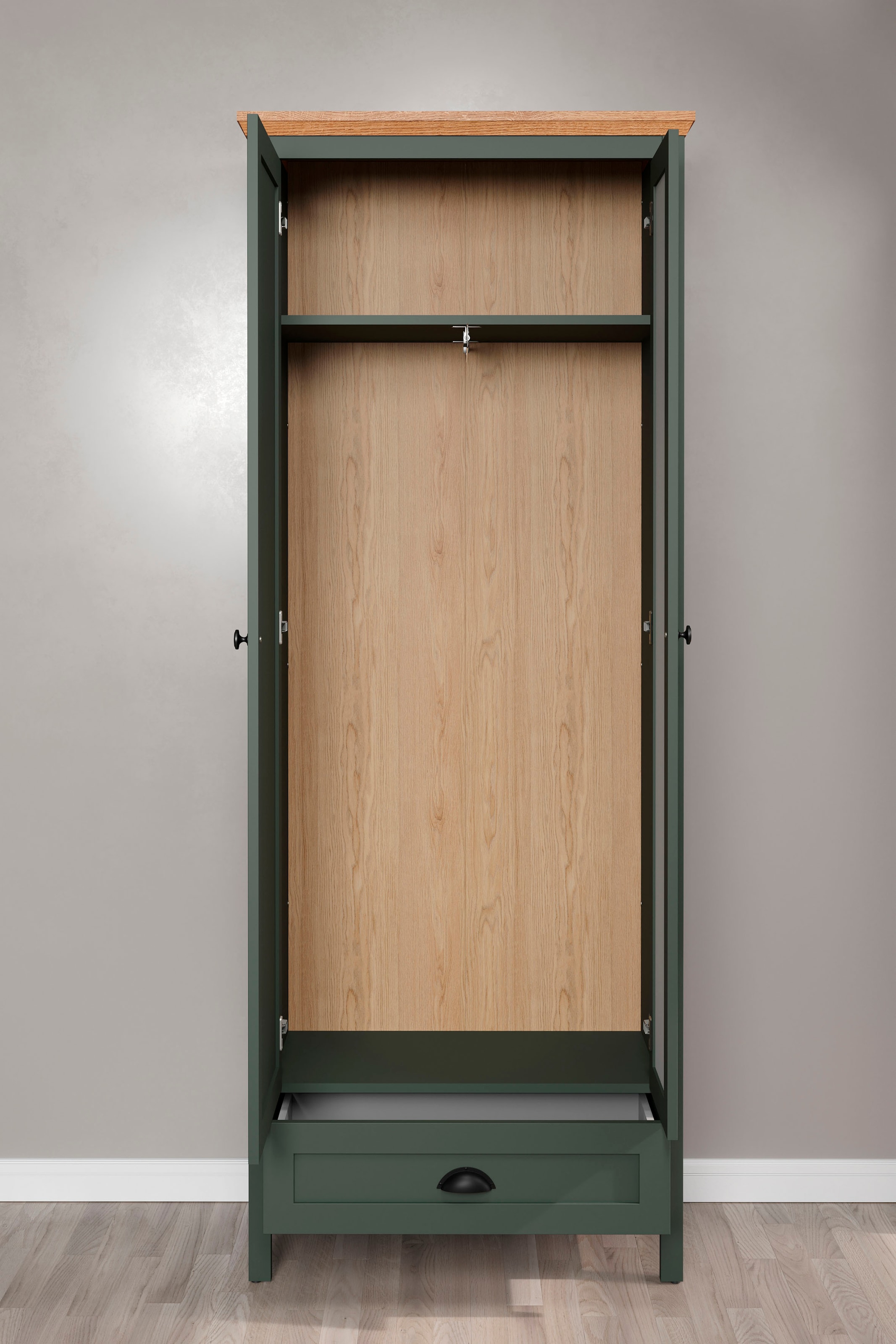 Home affaire Armoire vestiaire »Vienna« 1 cuis tlg. Garderobenschrank, 2 Türen, 1 Schubkasten & Vollauszug 77/39/198 cm