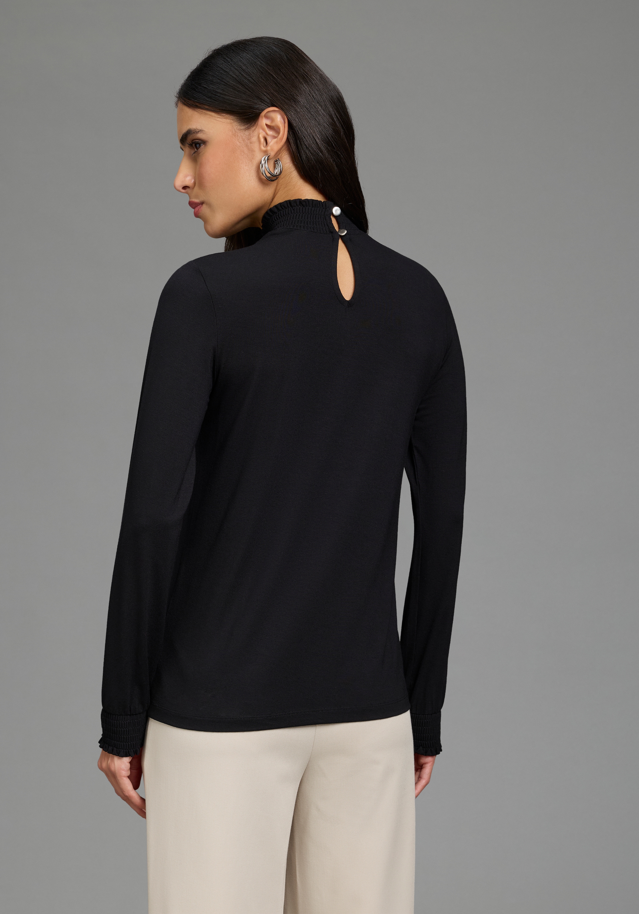 Laura Scott Langarmshirt aus elastischer Viskosemischung, figurumspielende Passform, unifarben
