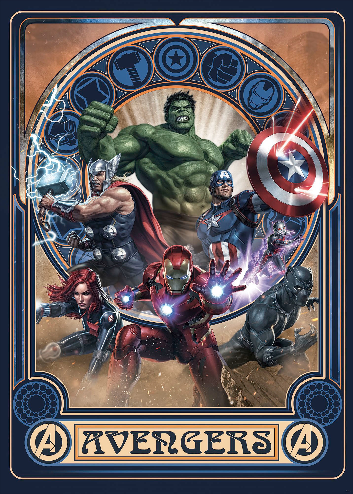 Image of Komar Vliestapete "Digitaldruck Vlies - Avengers Ornament - Grösse 200 x 280 cm" bedruckt glatt Kinderzimmer