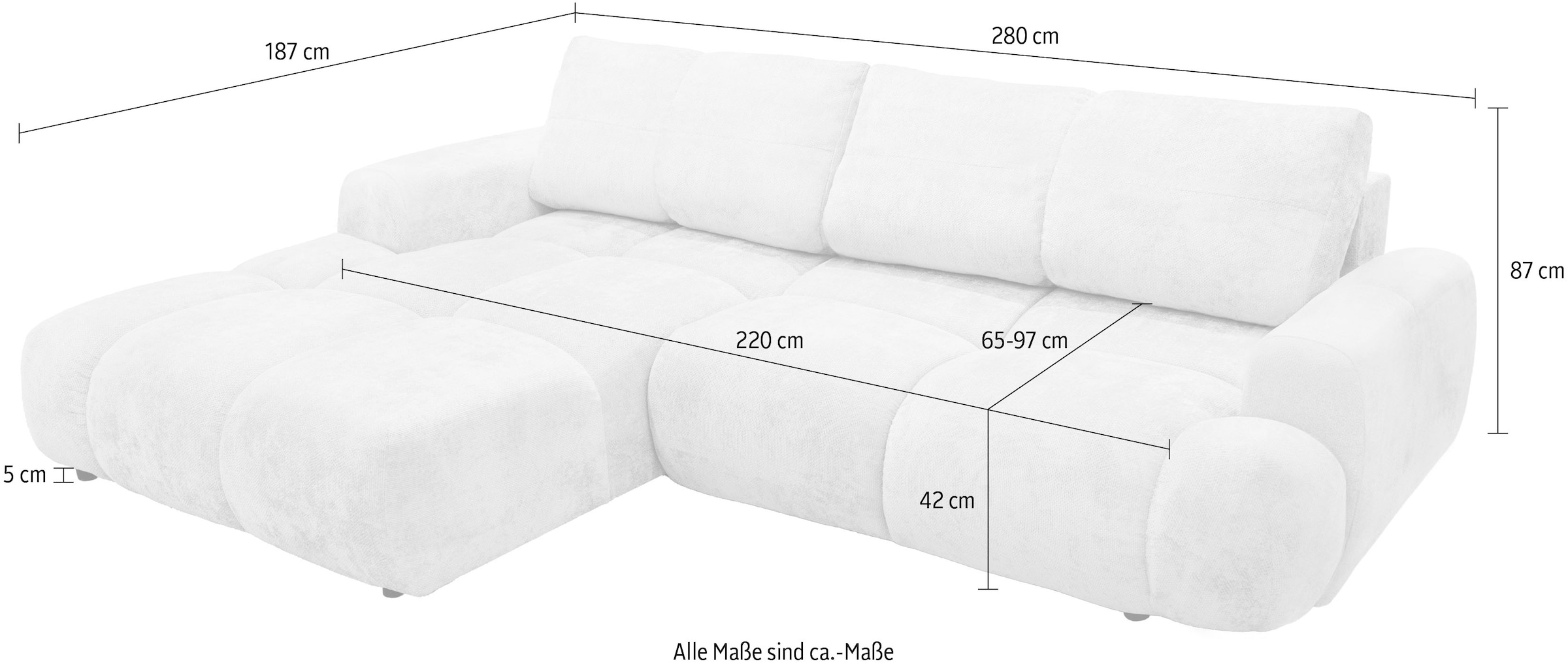 exxpo - sofa fashion Canapé d'angle inkl. Bettfunktion und Bettkasten,toller Sitzkomfort, Steppung im Sitz
