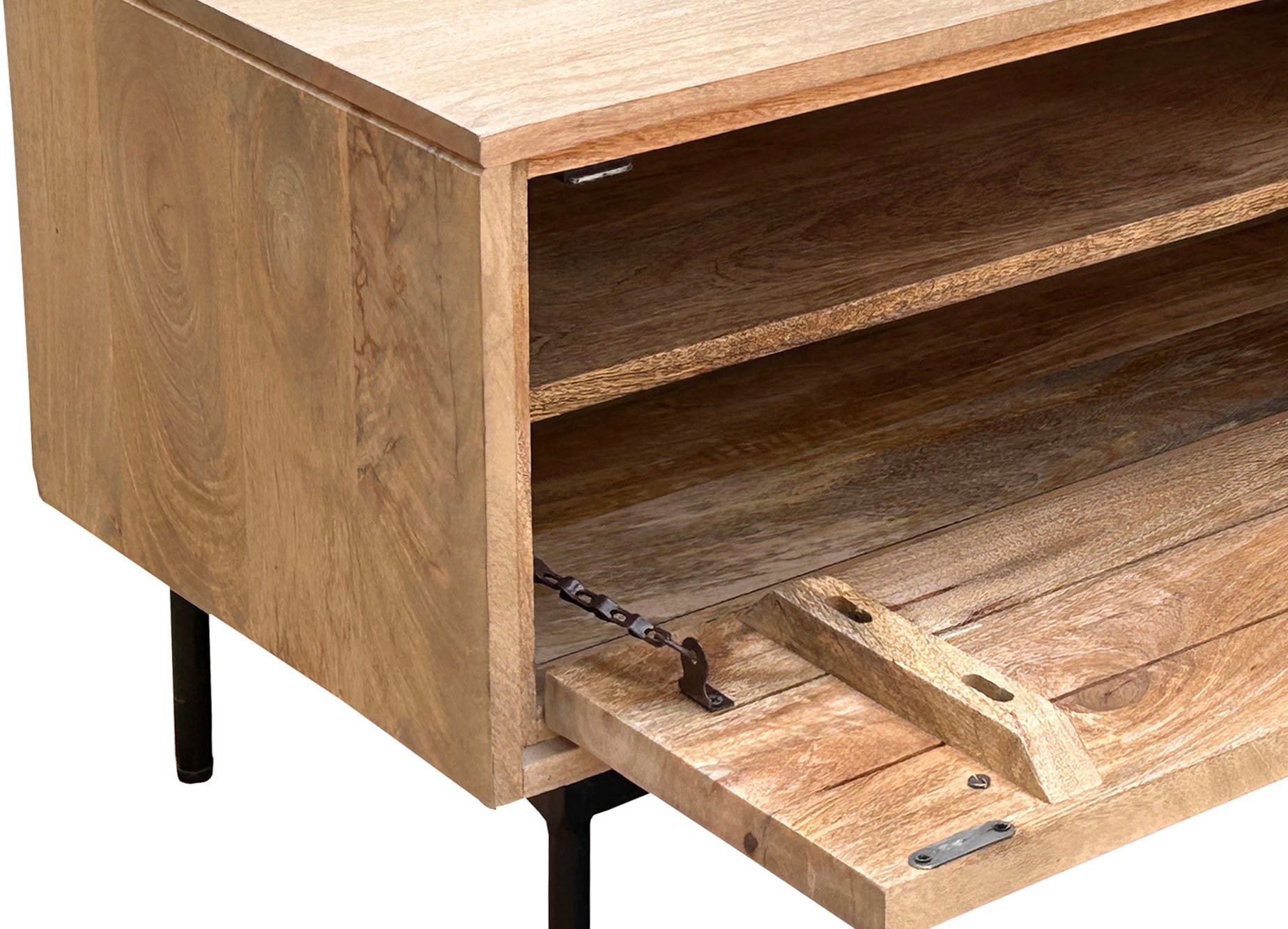 SIT Schuhschrank »Vieste aus Mangoholz mit Lamellen-Schnitzereien & Metallfüssen« 1 Stk. tlg. 2 Fächer hinter 1 Klappe mit 15 cm hohen schwarzen Metallfüssen