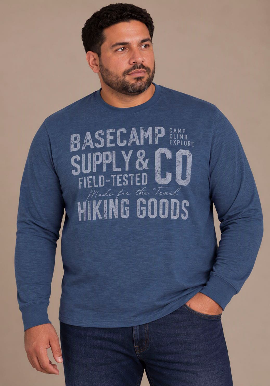 Image of Mans World Plus Rundhalsshirt "auch in Grosse Grössen bis Gr. 7XL" Regular Fit, Langarm, bedruckte Optik, für Casualmode