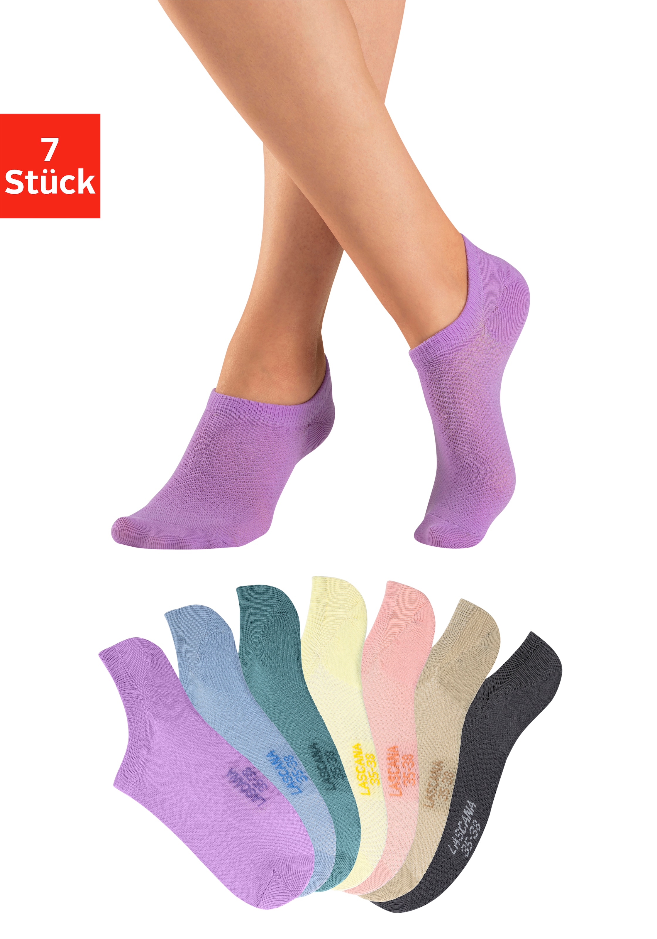 LASCANA ACTIVE Sneakersocken, (Packung, 7 Paar), mit Pikeestruktur