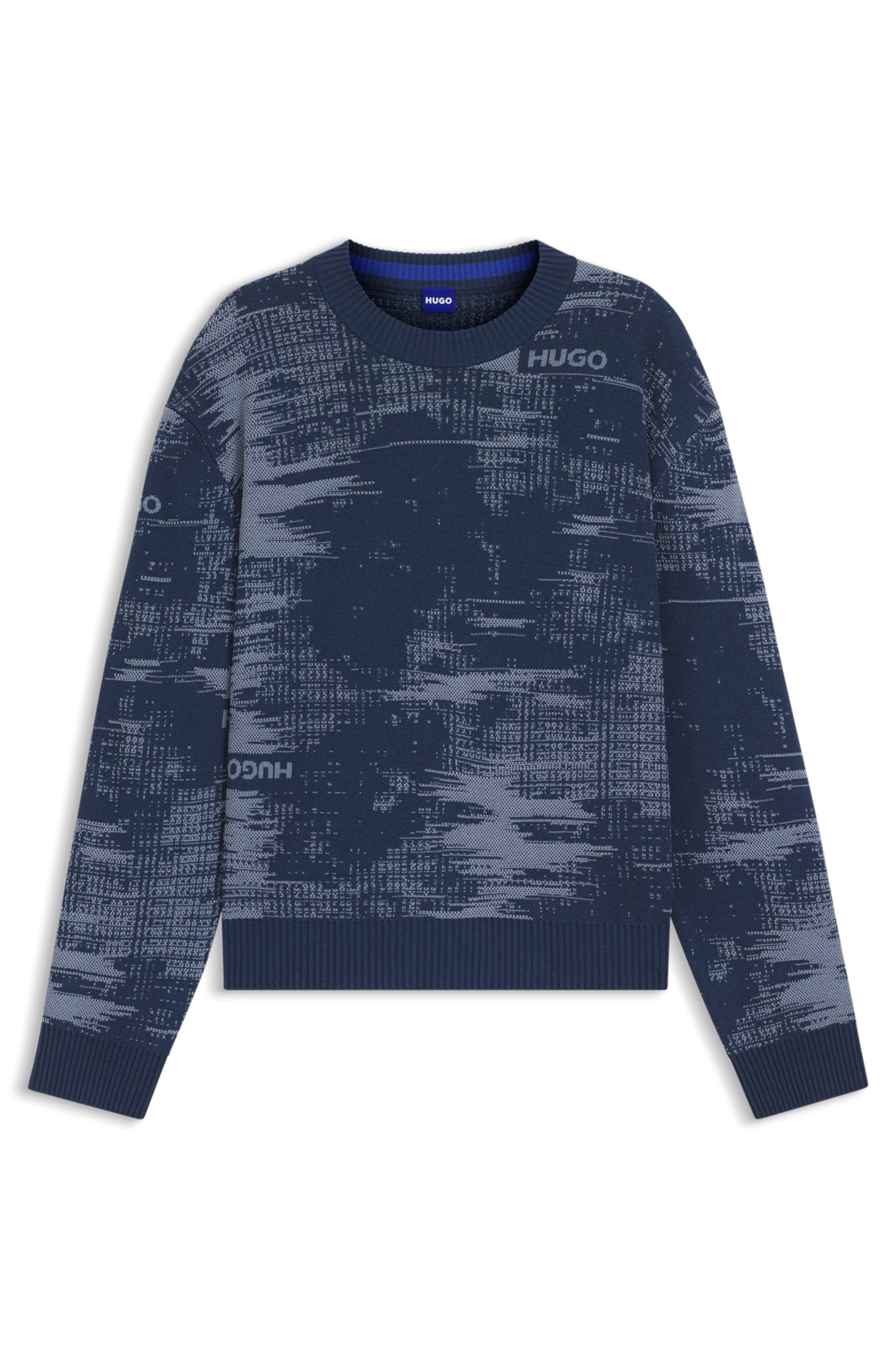 HUGO Blue Jacquardpullover »Sorbas« Rundhalsausschnitt, relaxed fit, Baumwollmix