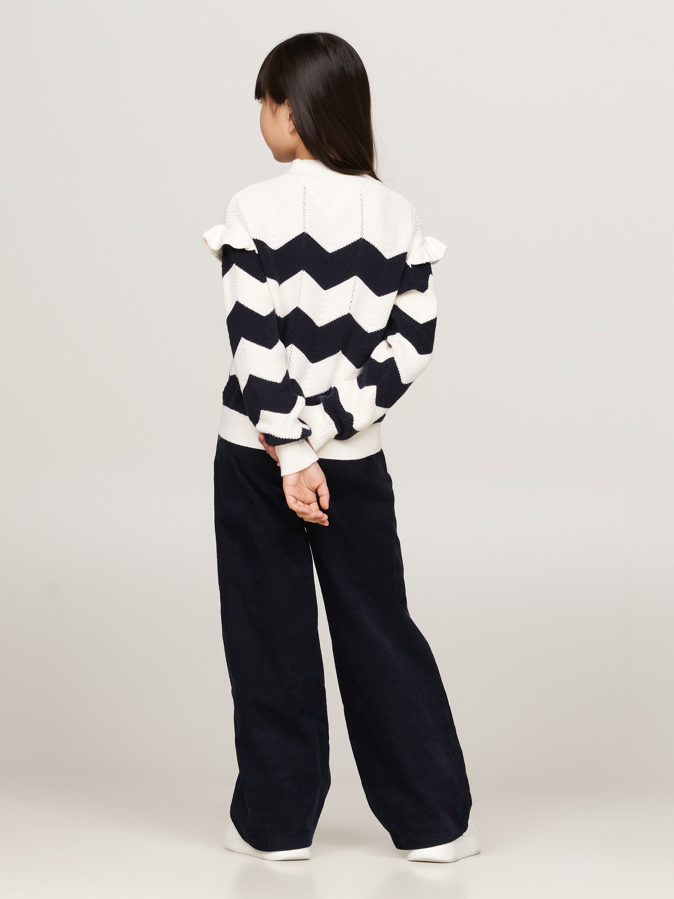 Tommy Hilfiger Strickpullover »WAVY STRIPE SWEATER«, im Streifendesign, mit Rüschen