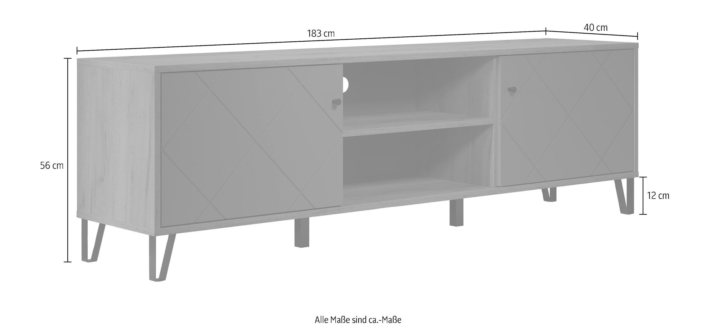 Places of Style Lowboard »Molveno«, (1 St.), Kommode, mit strukturierten Fronten, Soft-Close, B 183 cm