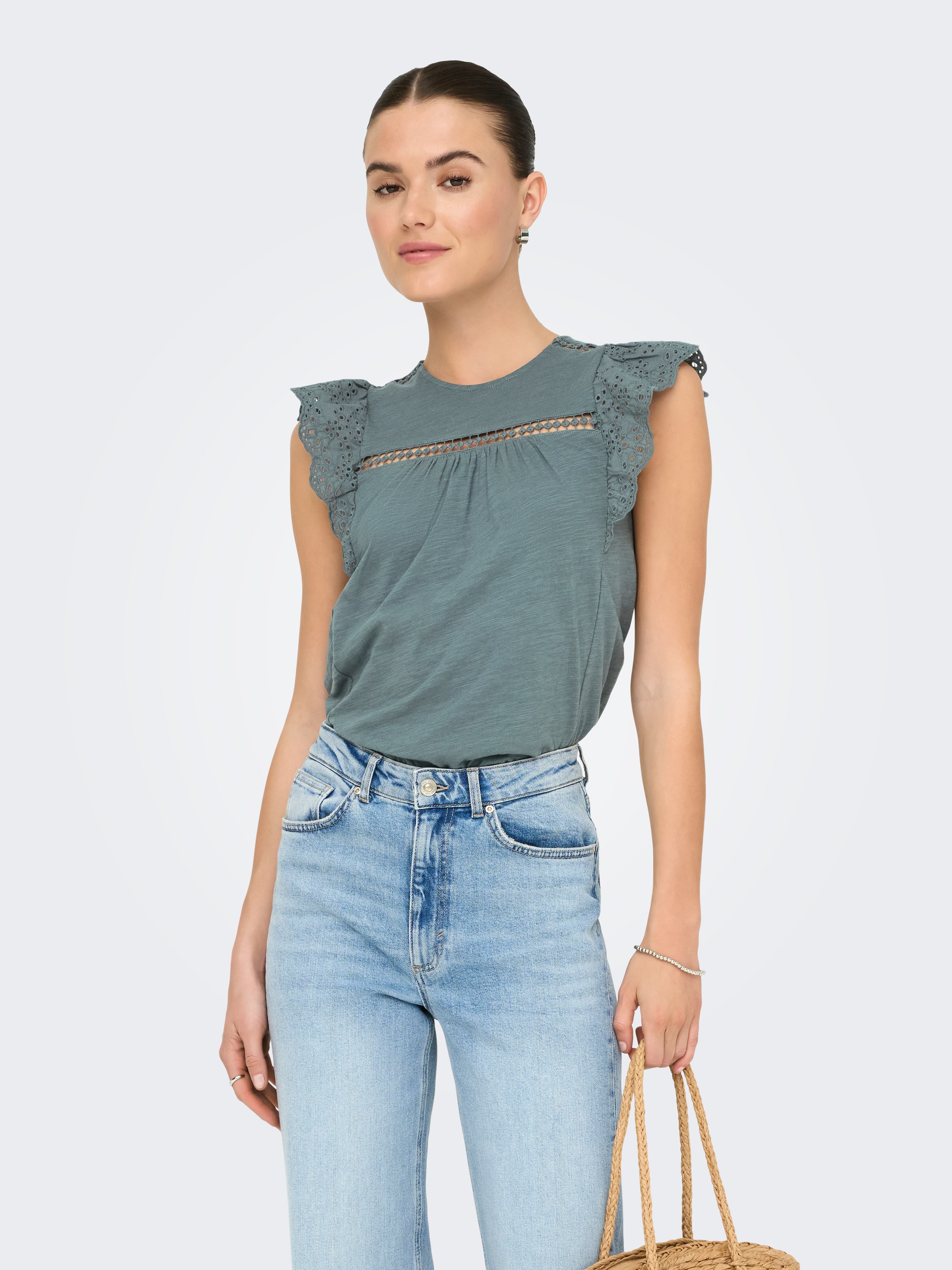 ONLY Kurzarmshirt »ONLLEA S/L FRILL MIX TOP JRS«