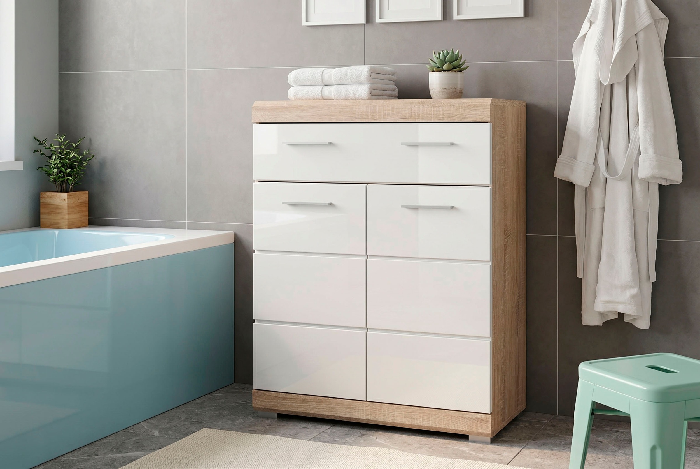 welltime Unterschrank "SIENA, Breite 74cm, 2 Tür, 1 Schubkasten, 2 Fächer, MDF-Front" TOPSELLER, in verschiedenen Farben erhältlich, Badmöbel, Badschrank, Kommode, Bad