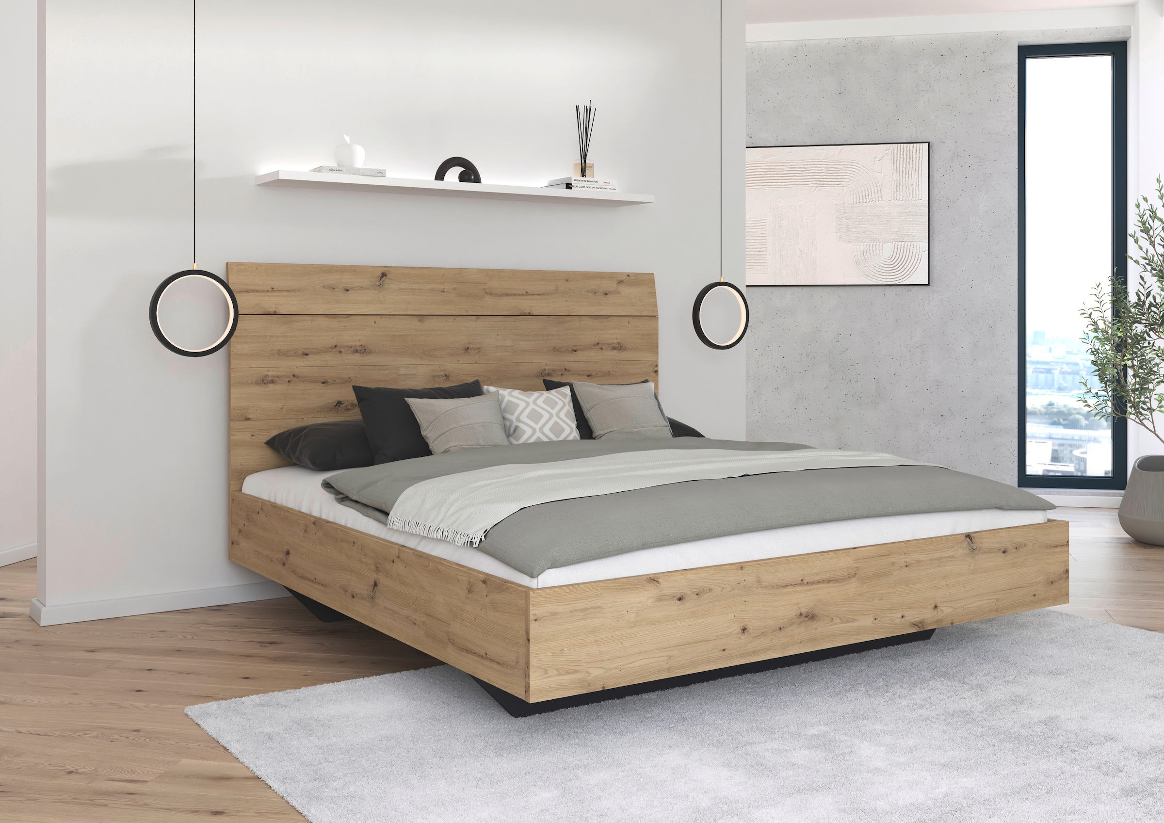 GOODproduct Futonbett »Bett Doppelbett Holzbett AGORDO« 180x200 cm,  mit hohem Kopfteil und schwebender Optik MADE IN GERMANY