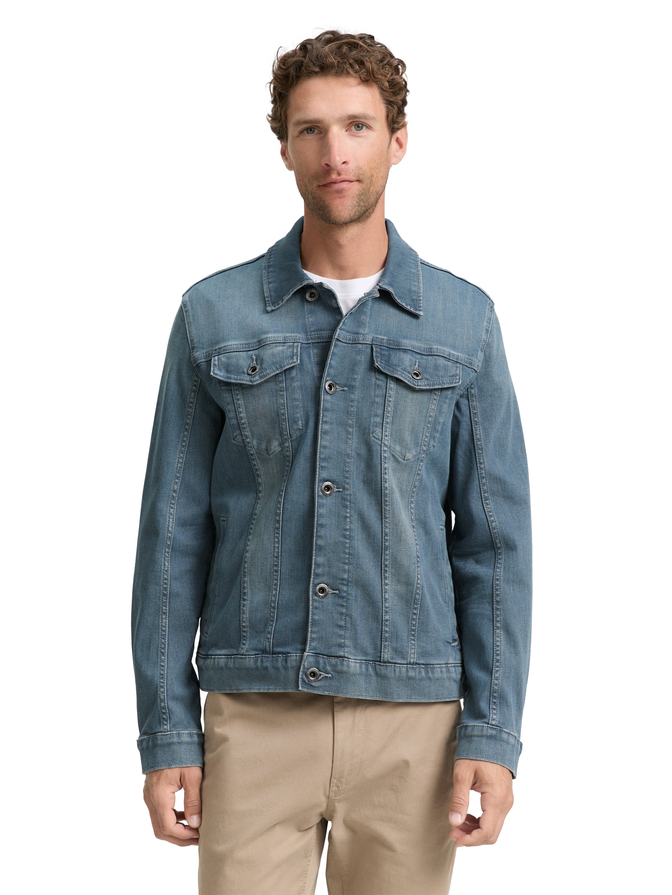 Image of TOM TAILOR Jeansjacke ohne Kapuze mit Knopfleiste und Stretch-Anteil