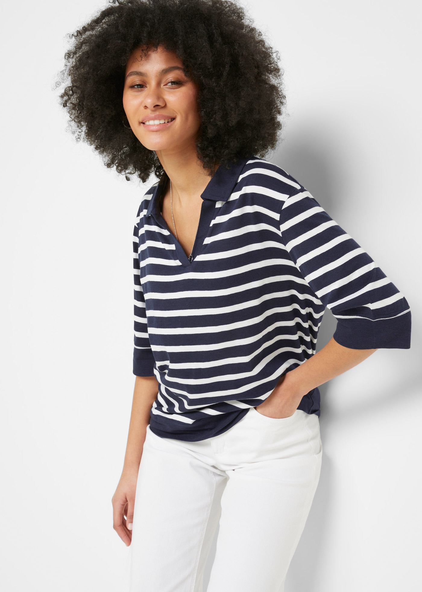 Image of bonprix Poloshirt 2 Stk. Oversize Passform, mit Halbarm, gestreiftes Design