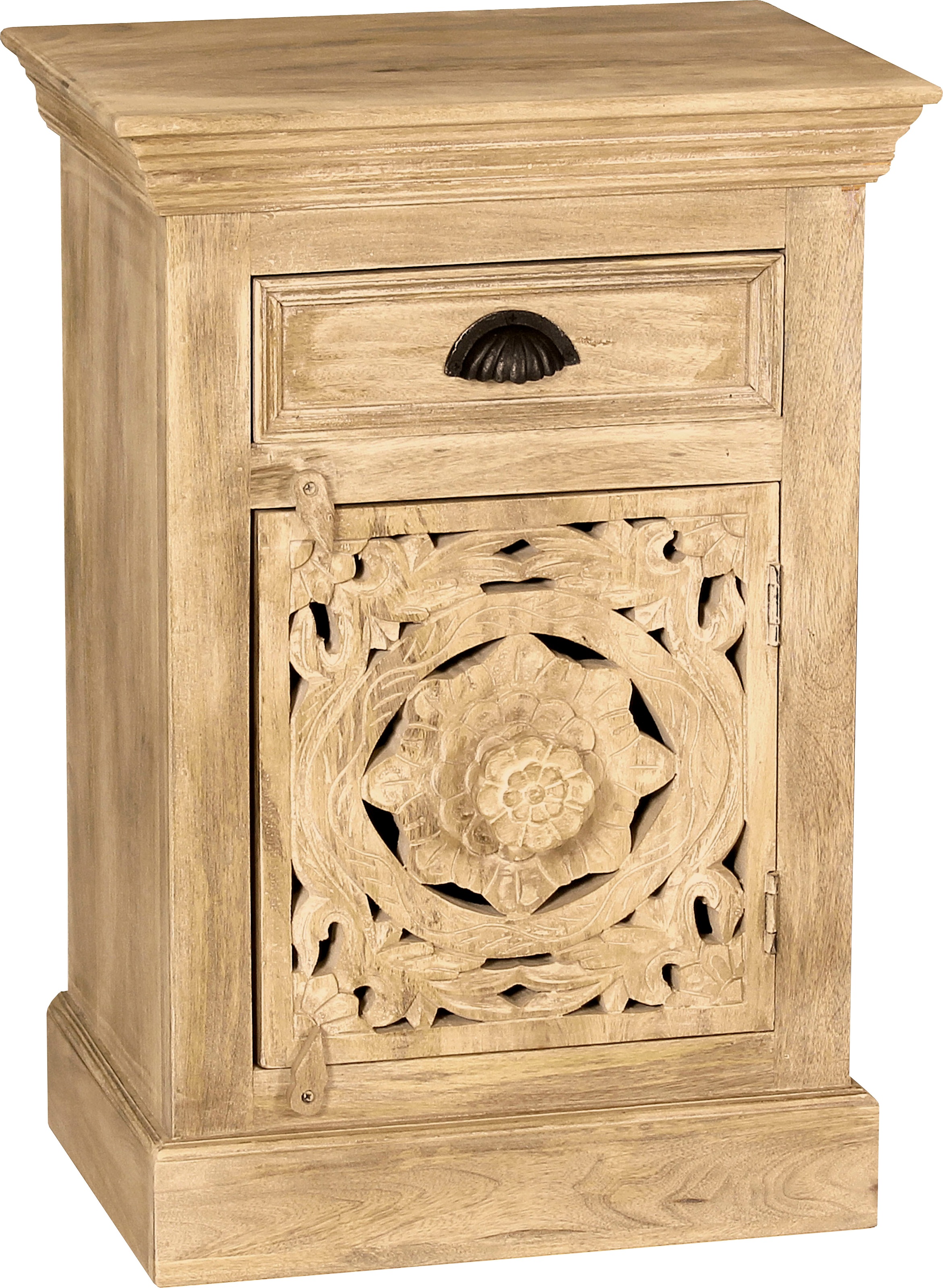 SIT Kommode "Famagusta aus Mangoholz mit Tür, Schublade & Holzschnitzereien" Aufwändige Holzschnitzereien als kunstvolles Design-Highlight