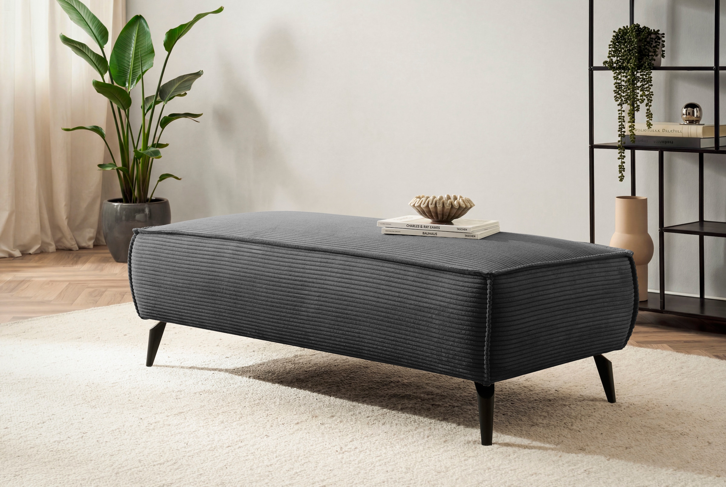 Home affaire Wohnlandschaft »mit Hocker, TVINNU, moderne U-Form in Cord oder Leinenoptik« Recamiere rechts/links, stellbar zum Schlafsofa (Krokodilverbinder)