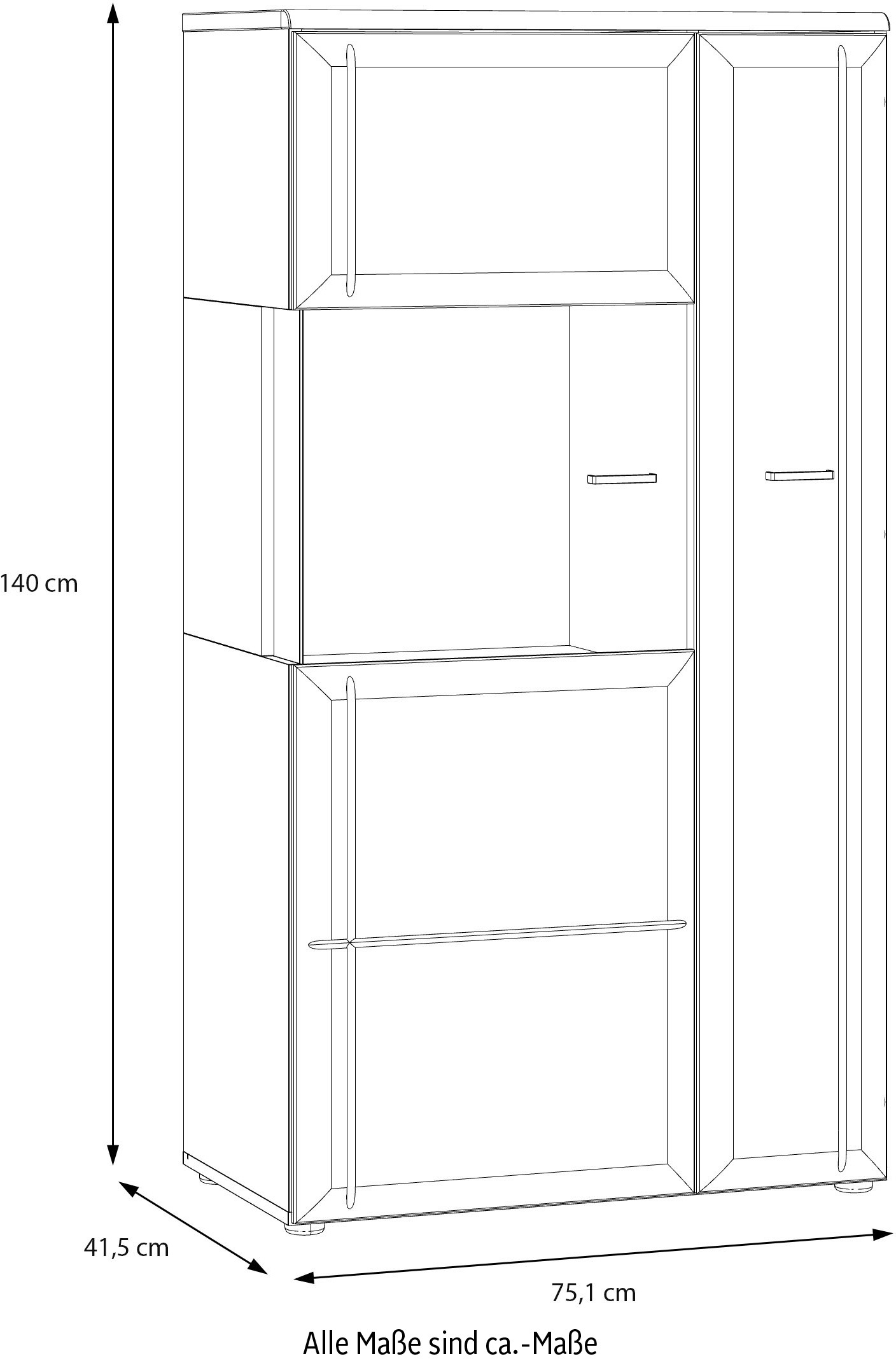 FORTE Vitrine »Akinori« B/H/T 75,1/140/41,8 cm,  Highboardvitrine, Glastüre , Soft Close, MDF Front