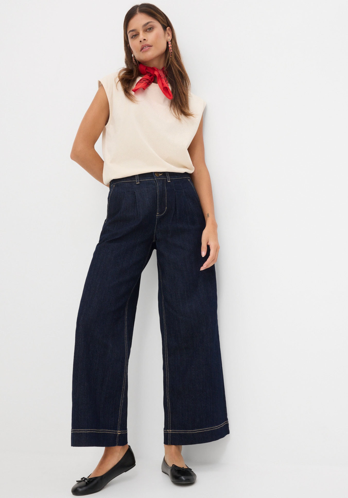 bonprix Jeans large »Wide-Leg-Jeans High Waist, Bequembund« Loose Fit Passform, High Waist, mit Bundfalten
