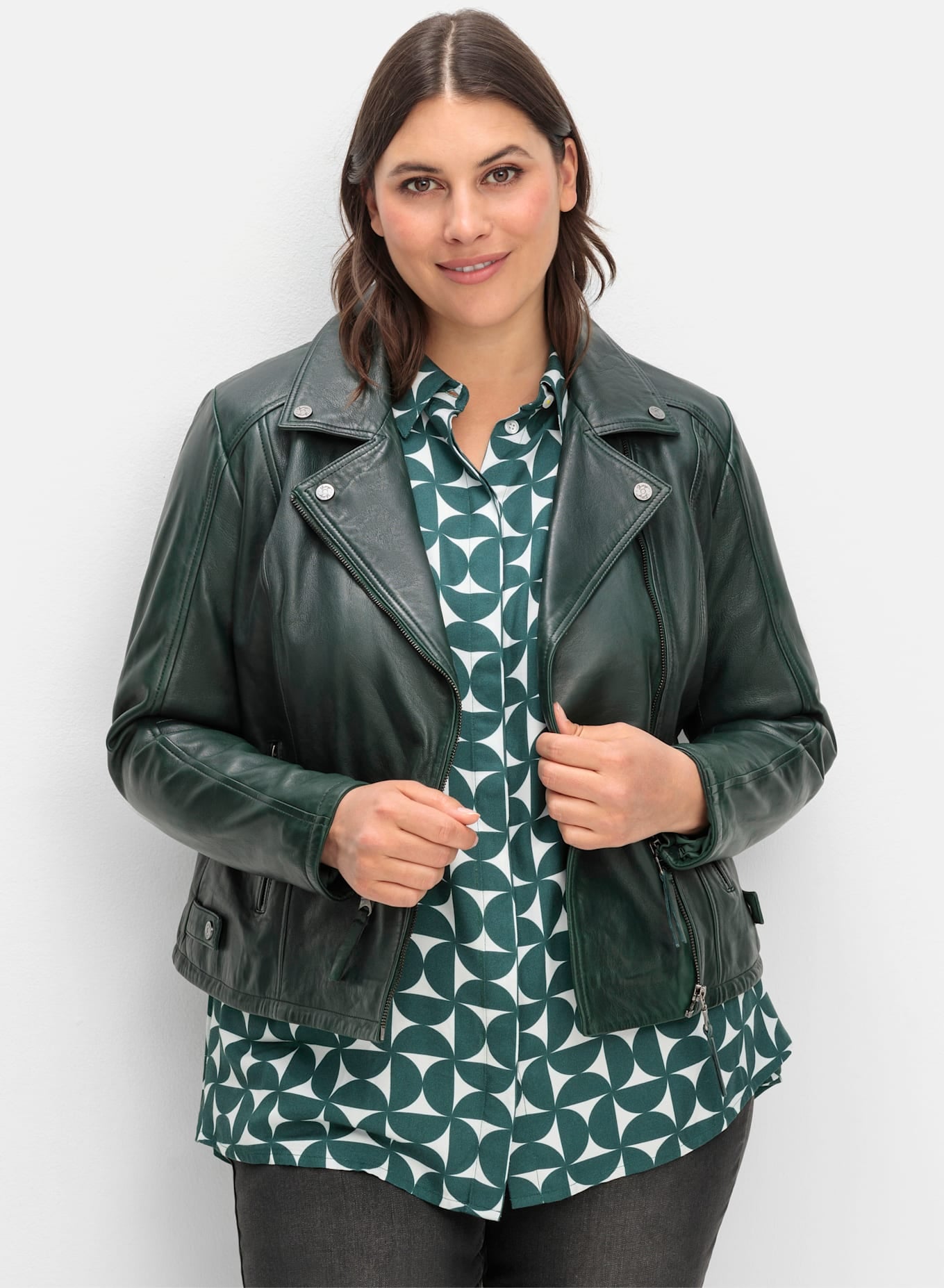 Sheego Lederjacke ohne Kapuze