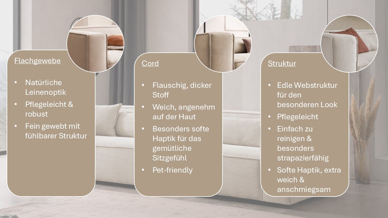 LeGer Home by Lena Gercke 3-Sitzer »PIARA, Couch mit Kedernaht, Sofa in Cord, Leinenoptik o. Strukturstoff« schwarze Füsse, bequemer Sitzkomfort