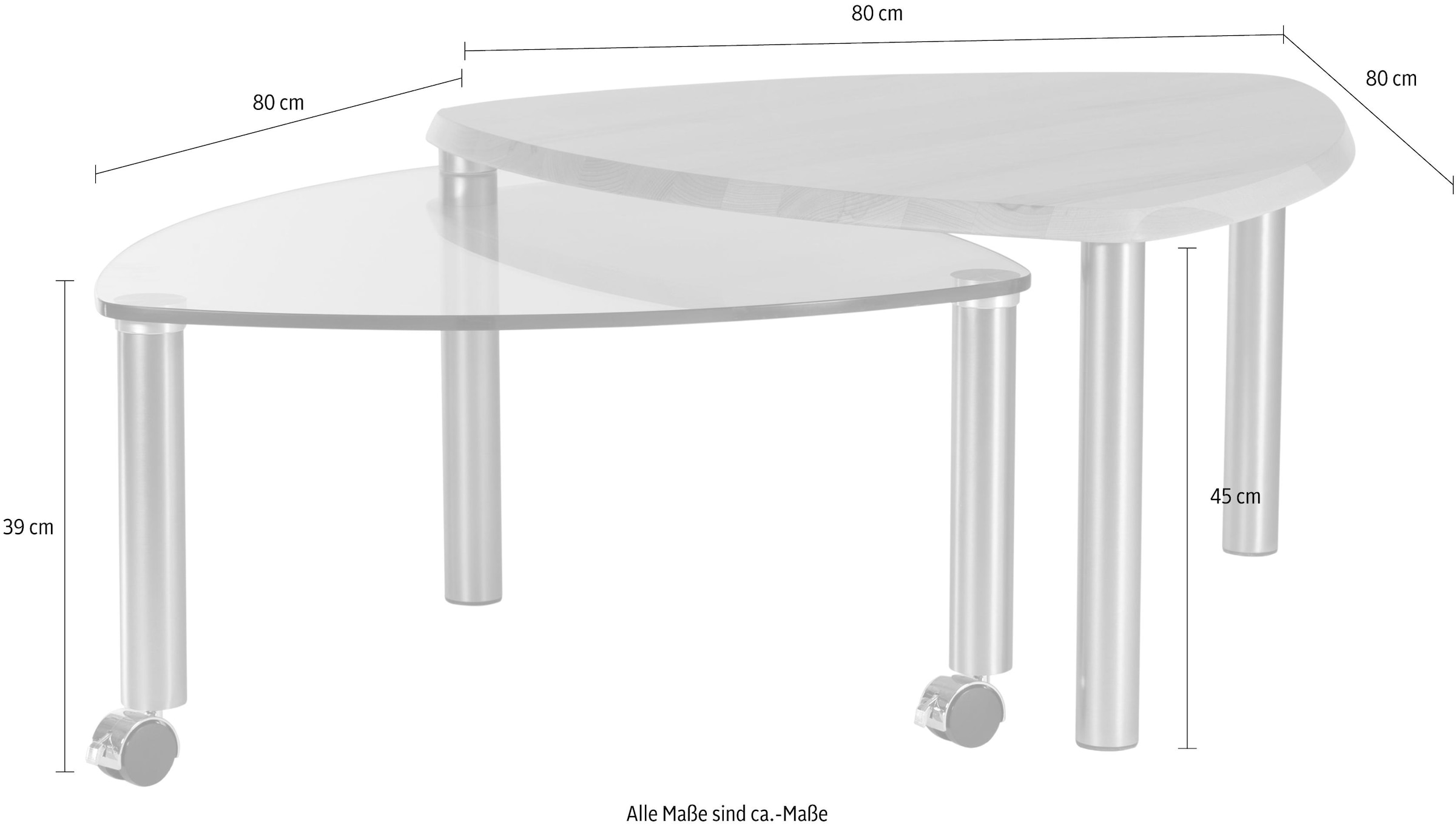 Vierhaus Couchtisch, mit ausdrehbarer Platte, rollbar