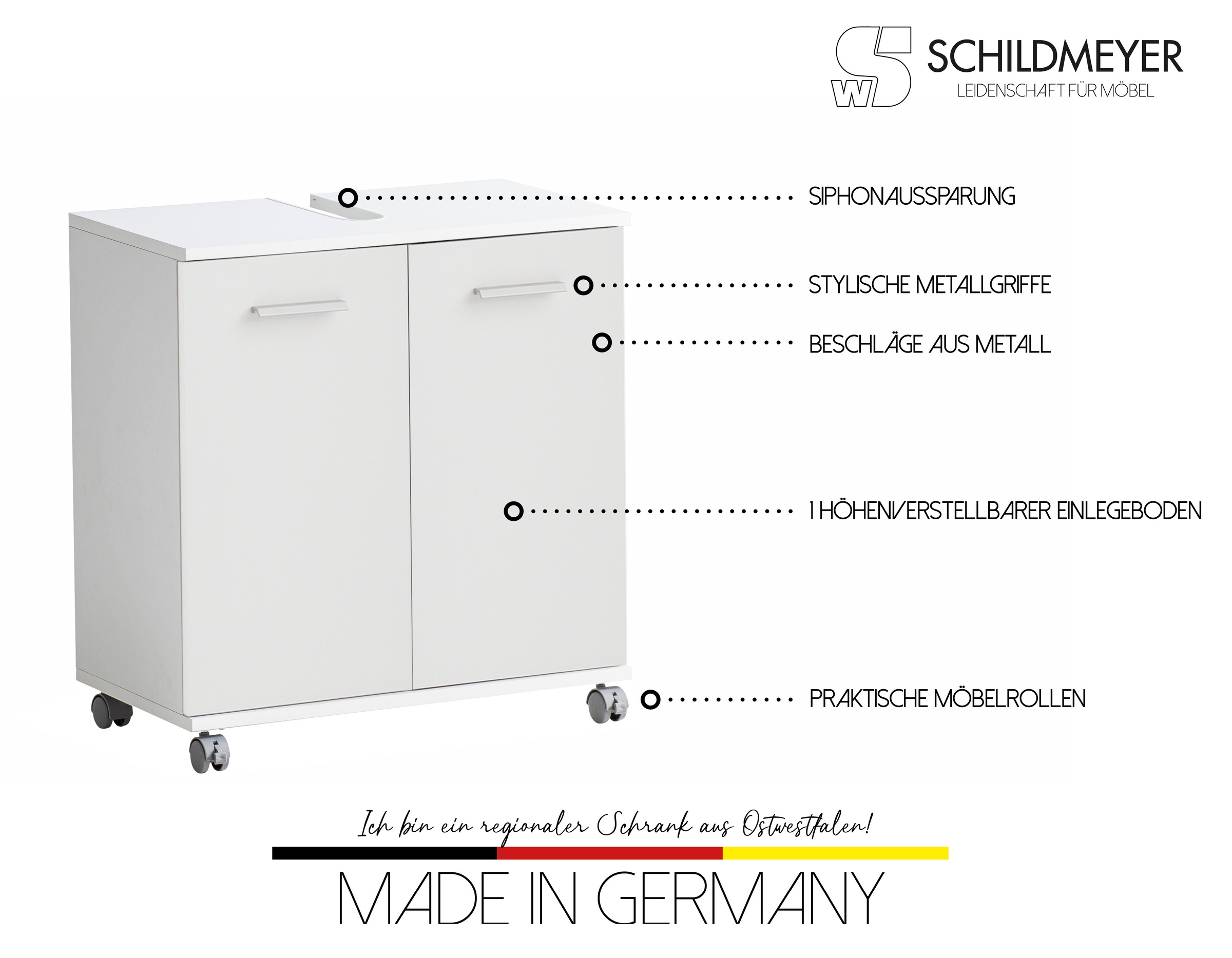 welltime Waschbeckenunterschrank "Palermo, Breite 59 cm" Metallbeschläge, Siphonausschnitt
