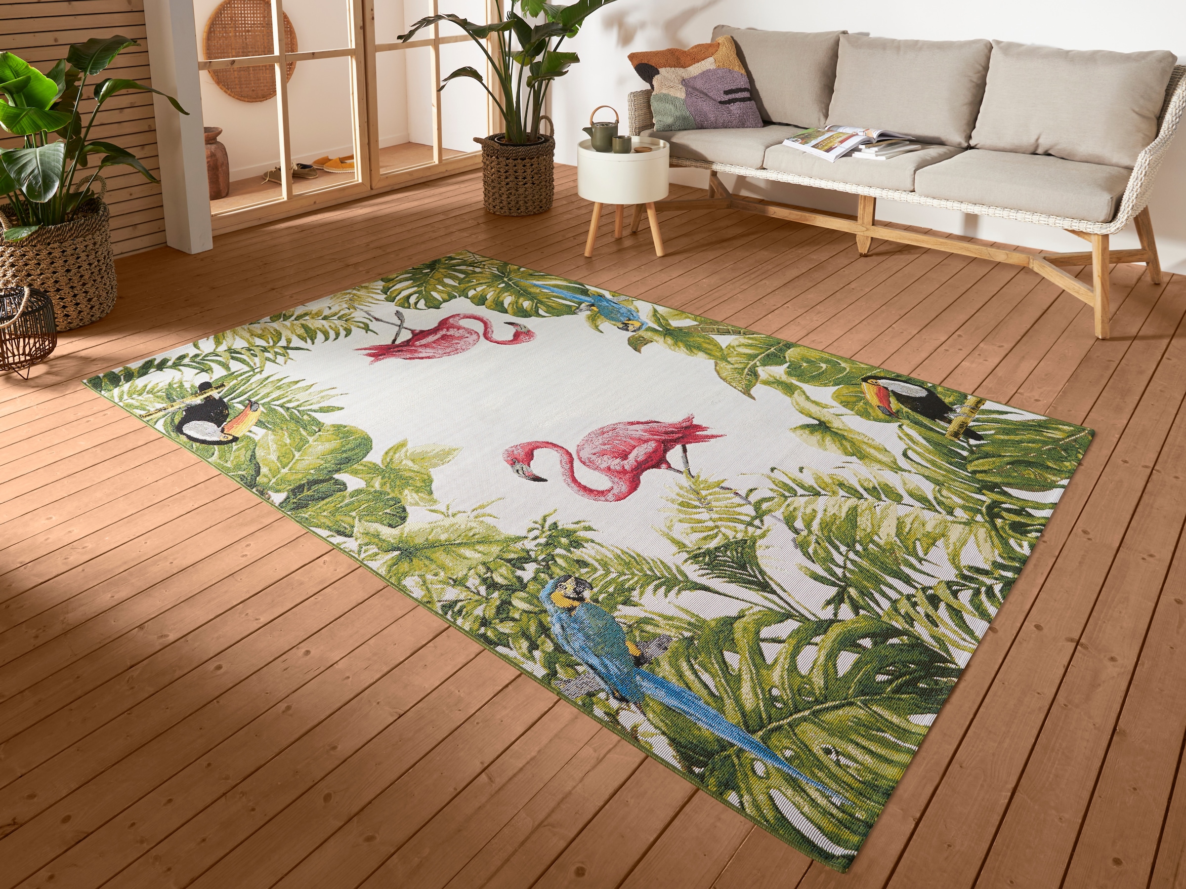 Image of HANSE Home Outdoorteppich "Tropical Birds" rechteckig 3 mm Höhe In-& Outdoor, Teppich, Wetterfest, Balkon, Garten, Wohnzimmer, Floral