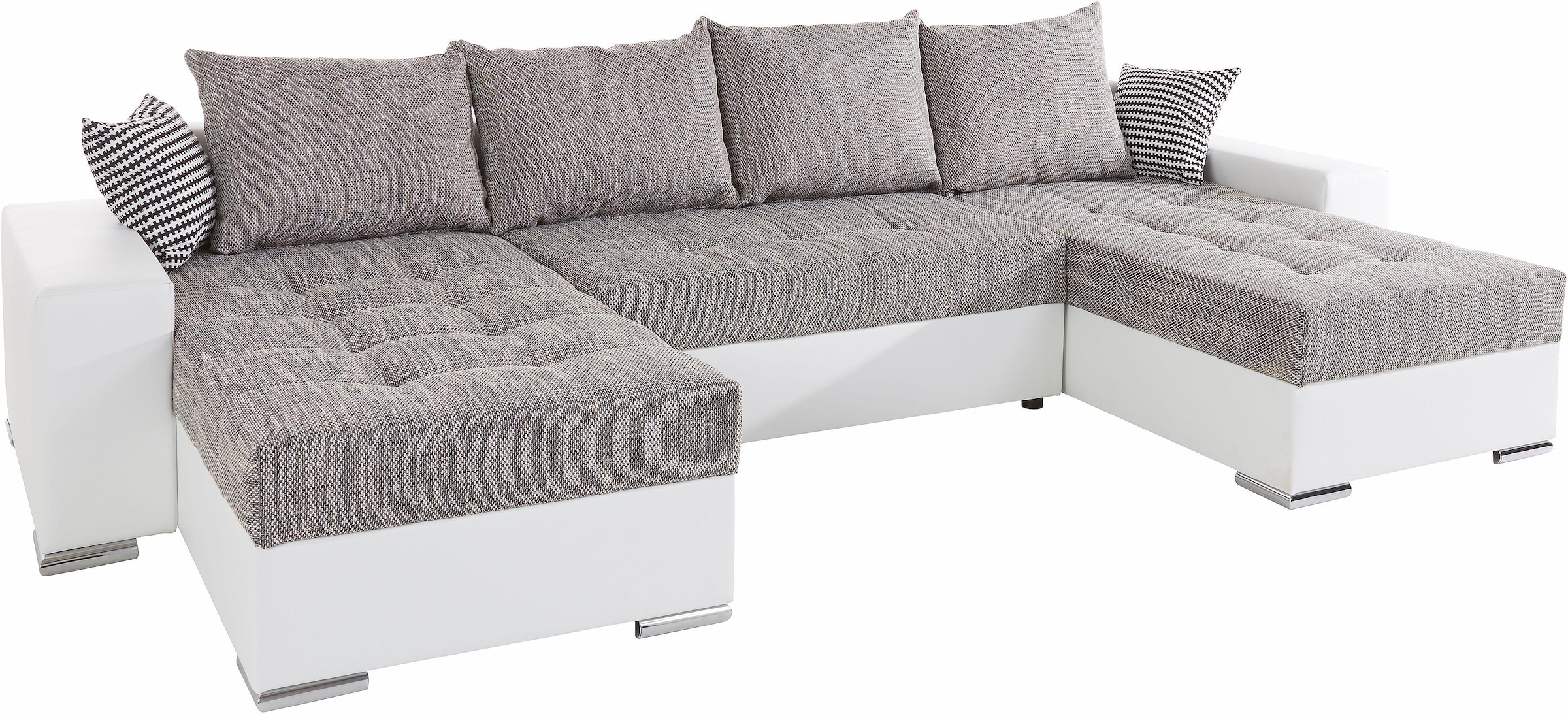 COLLECTION AB Wohnlandschaft »XL-Josy U-Form, Breite 313 cm, Kunstleder-Mix, Microfaser«, inkl. Bettfunktion, Bettkasten, mit 4 gleich grossen Rückenkissen