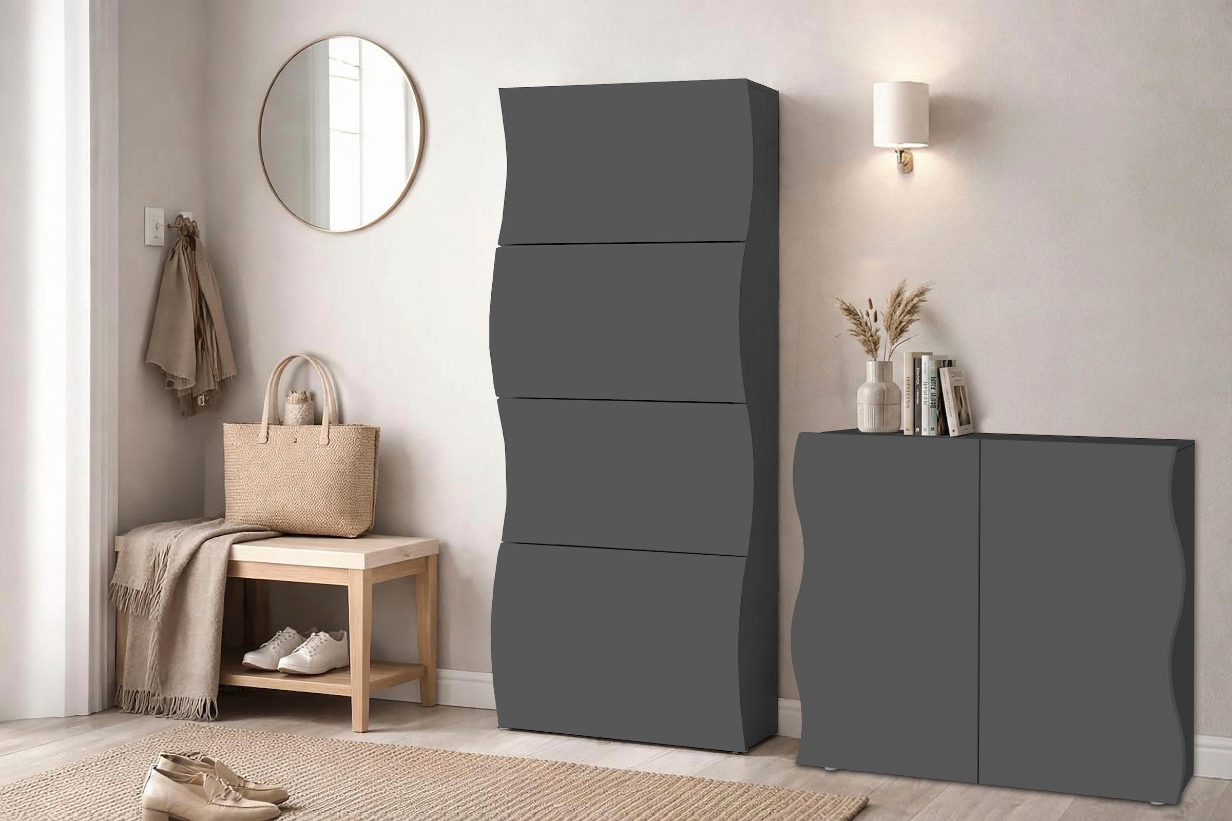 Home affaire Schuhschrank »Schuhschrank mit Klappen / Schuhkommode, Höhe 161 cm« onda 71 cm breit, Anthrazit,mit 4 klapptüren, made in italy
