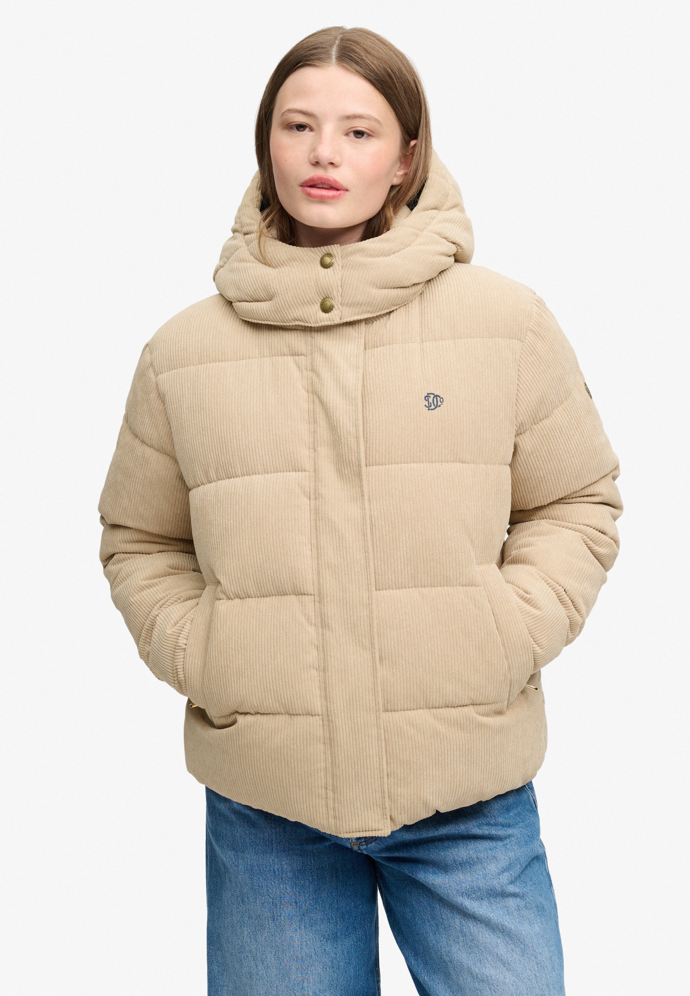 Superdry Steppjacke »PREMIUM HOOD CORD PUFFER JKT« Kunstfaser, relaxed fit, aus Cord