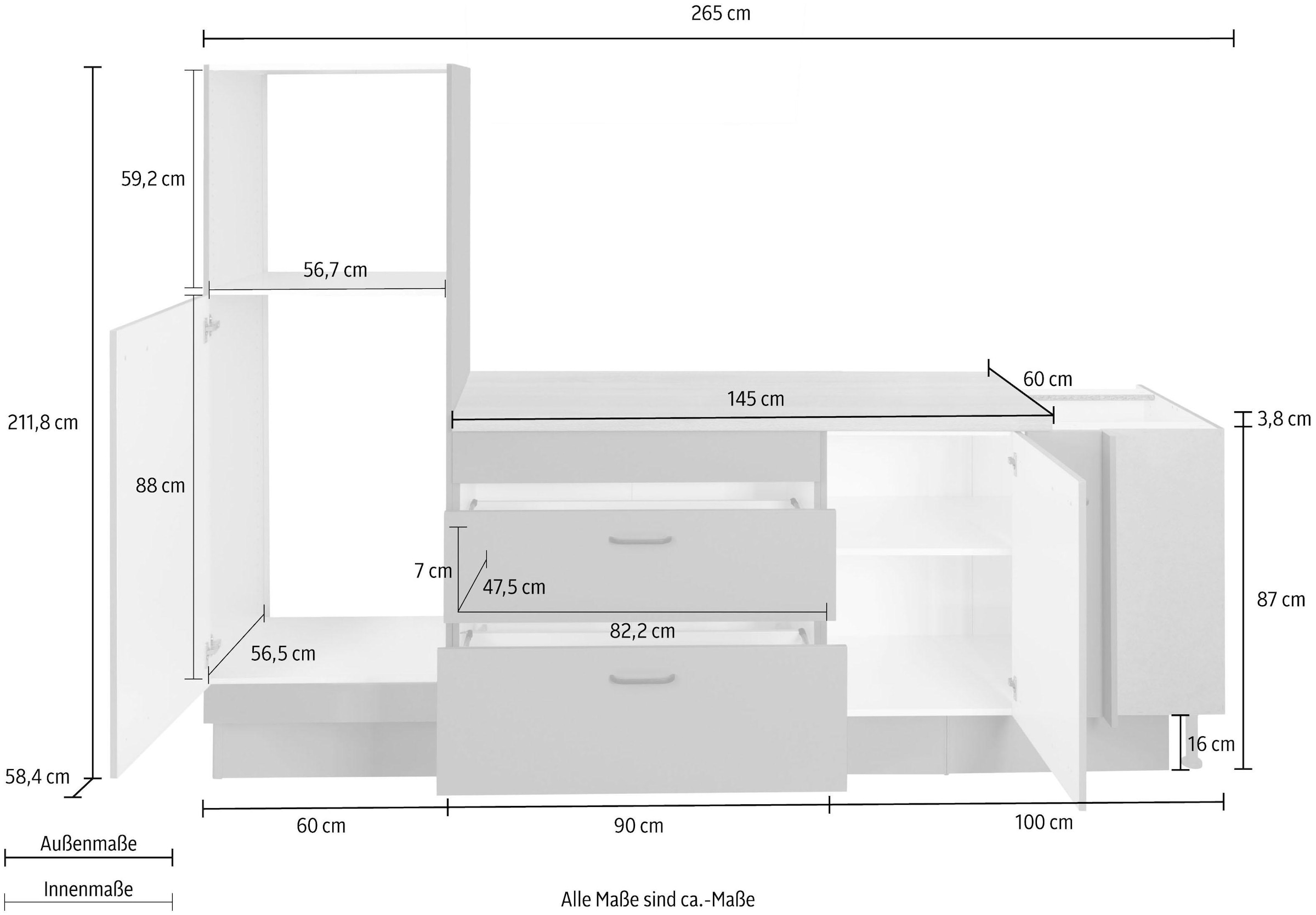OPTIFIT Winkelküche »Elga«, Soft-Close-Funktion, höhenverstellbaren Füssen, Stellbreite 265 x 175cm