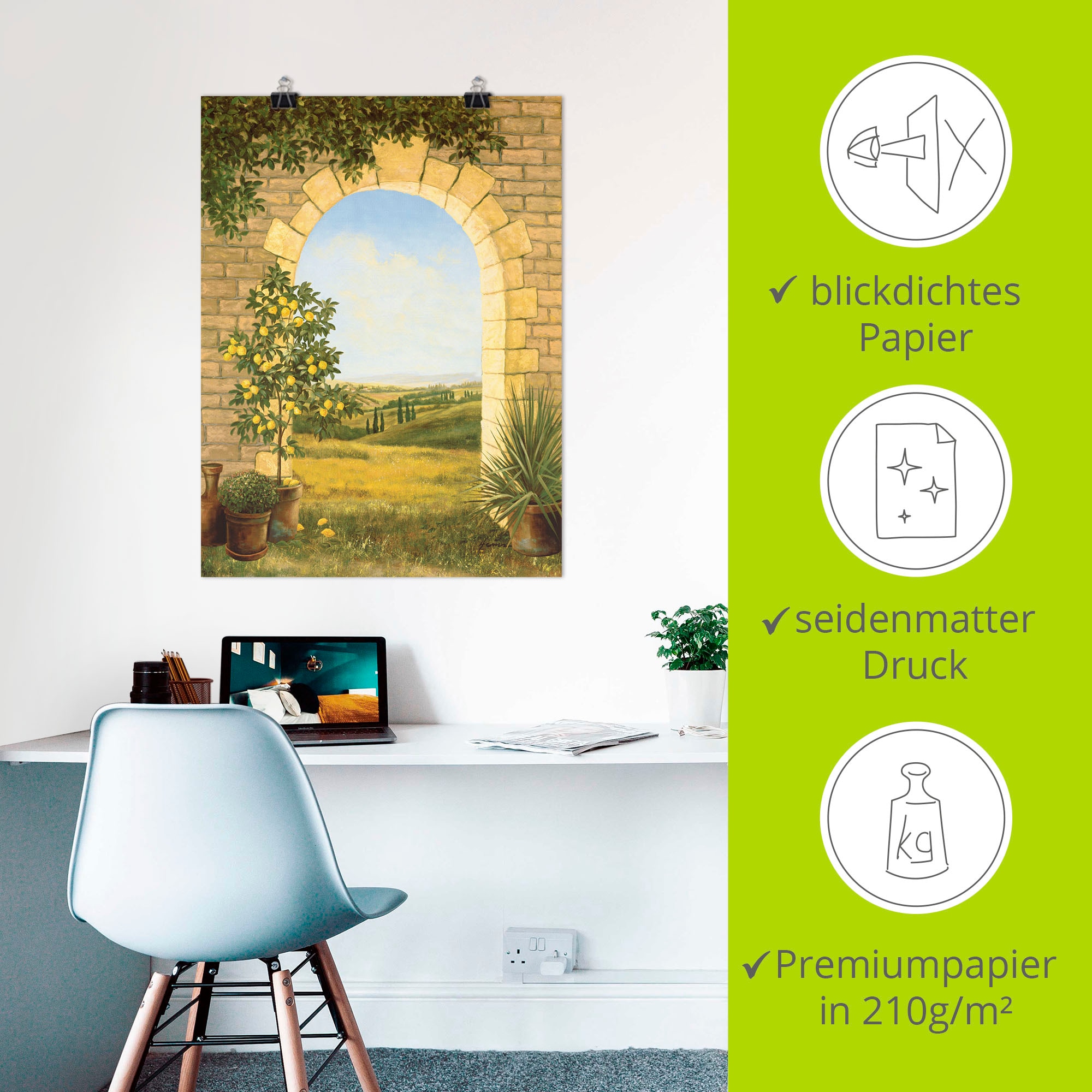 Artland Wandbild »Zitronenbaum vorm Torbogen II« Fensterblick 1 Stk. tlg. als Leinwandbild, Poster in verschied. Grössen