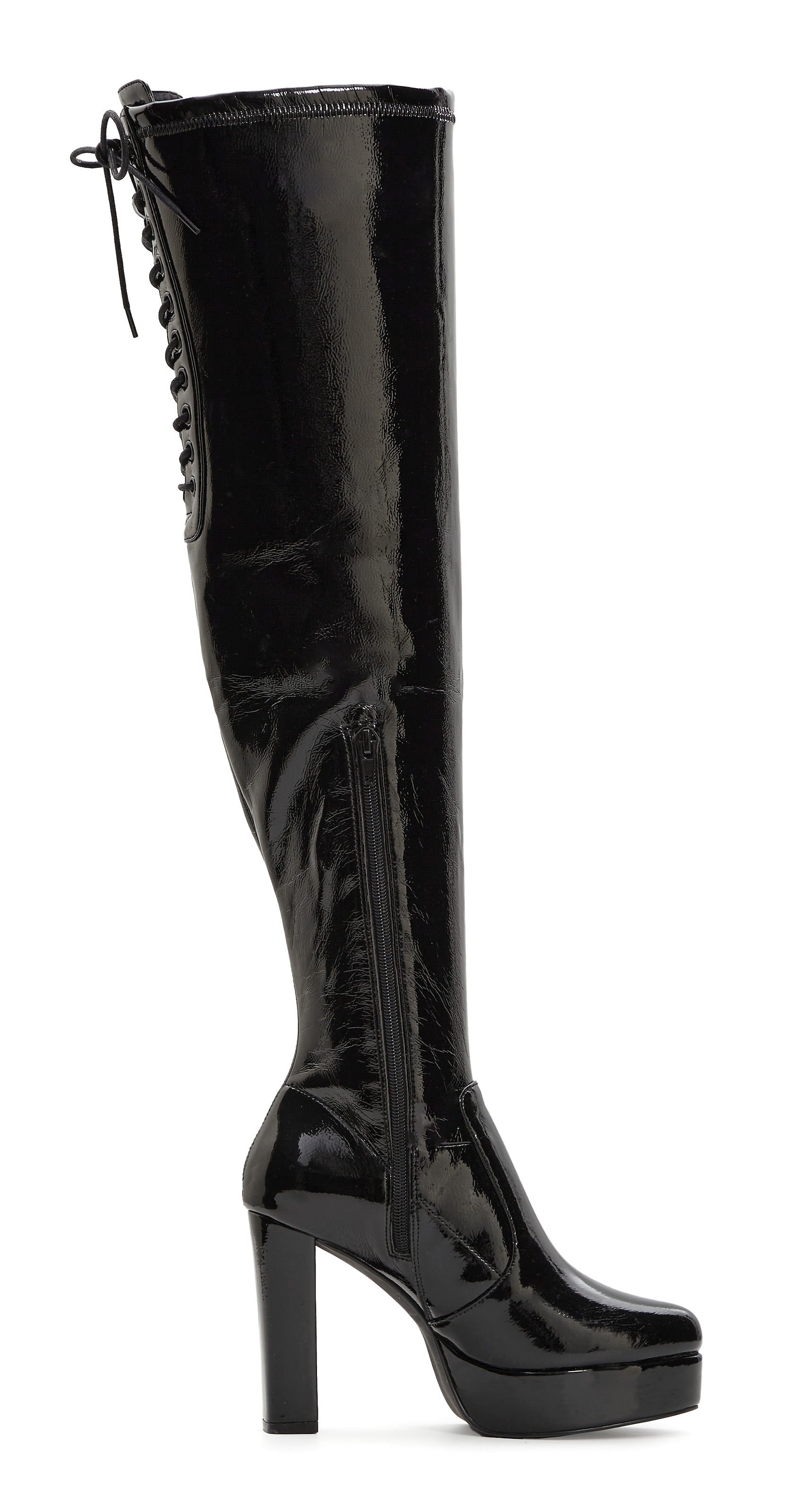 LASCANA Belle Affaire Overkneestiefel »High-Heel-Stiefelette mit Plateau,«  in erotischer Lack-Optik