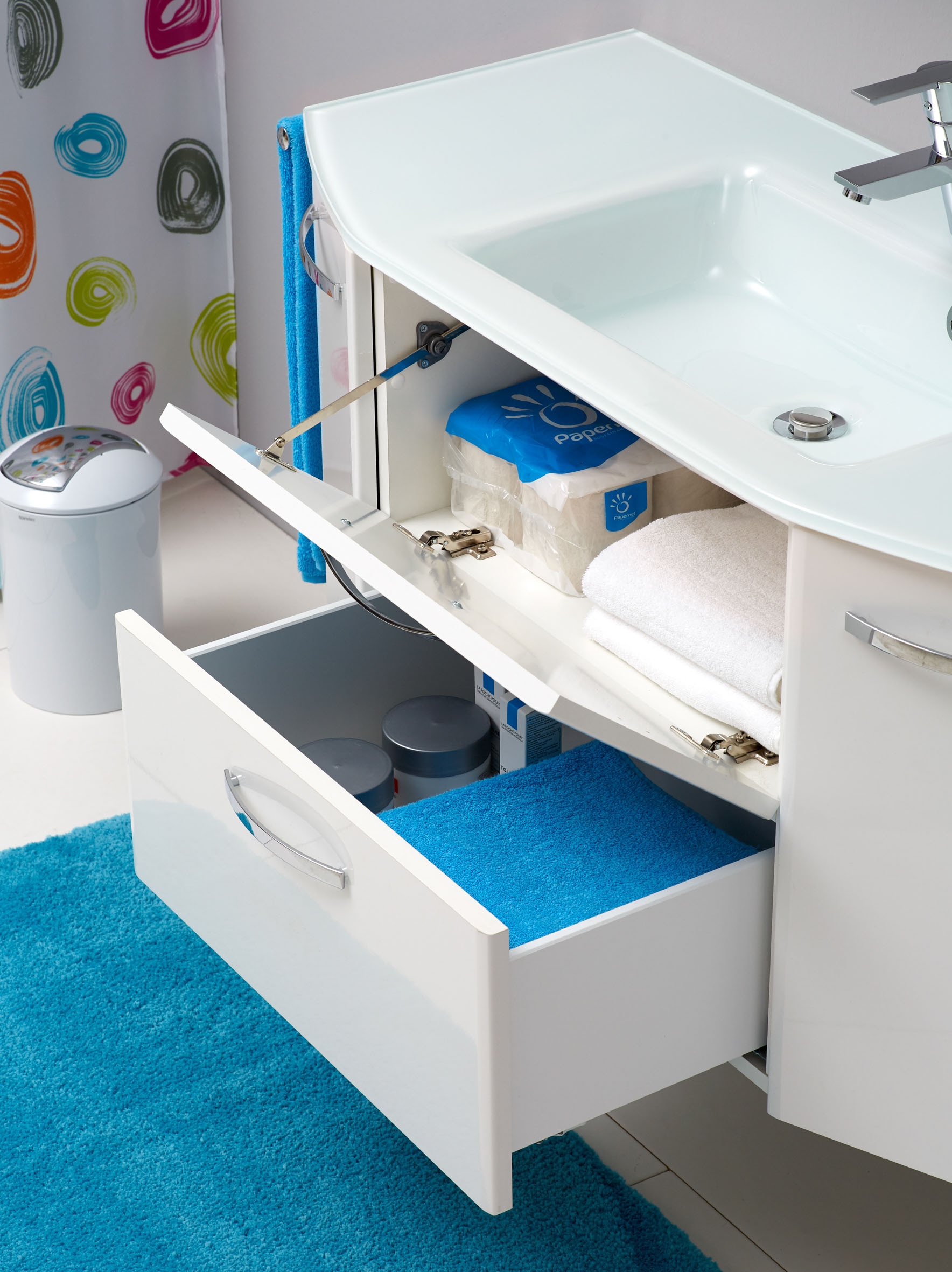 Saphir Waschtisch »Quickset 326, mit Glasbecken, 112cm breit« 2 Stk. tlg.