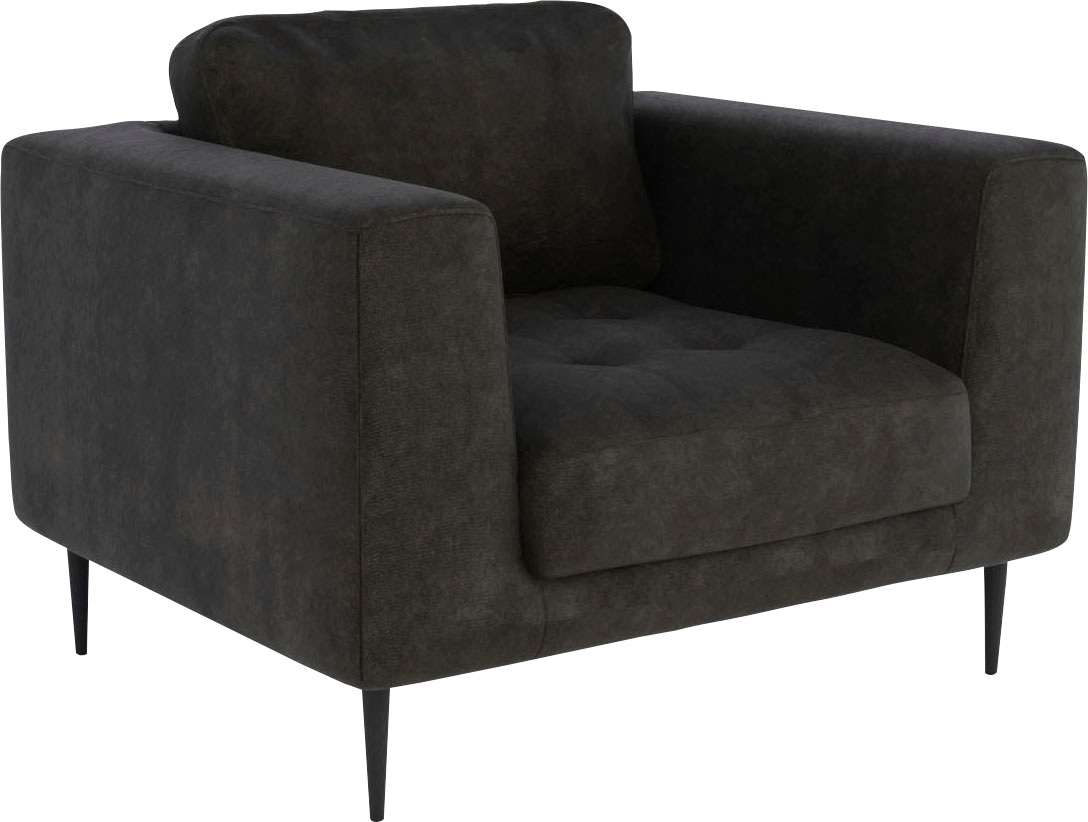 TRENDMANUFAKTUR Sessel »Luzi, Loungesessel, modern mit extra hohen Füssen« Designsessel mit tollem Sitzkomfort, Metallfüsse schwarz, Breite 96 cm