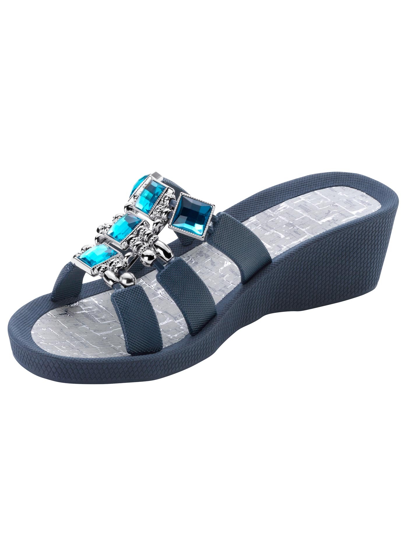 Bade-Pantolette mit grossen Glitzersteinchen