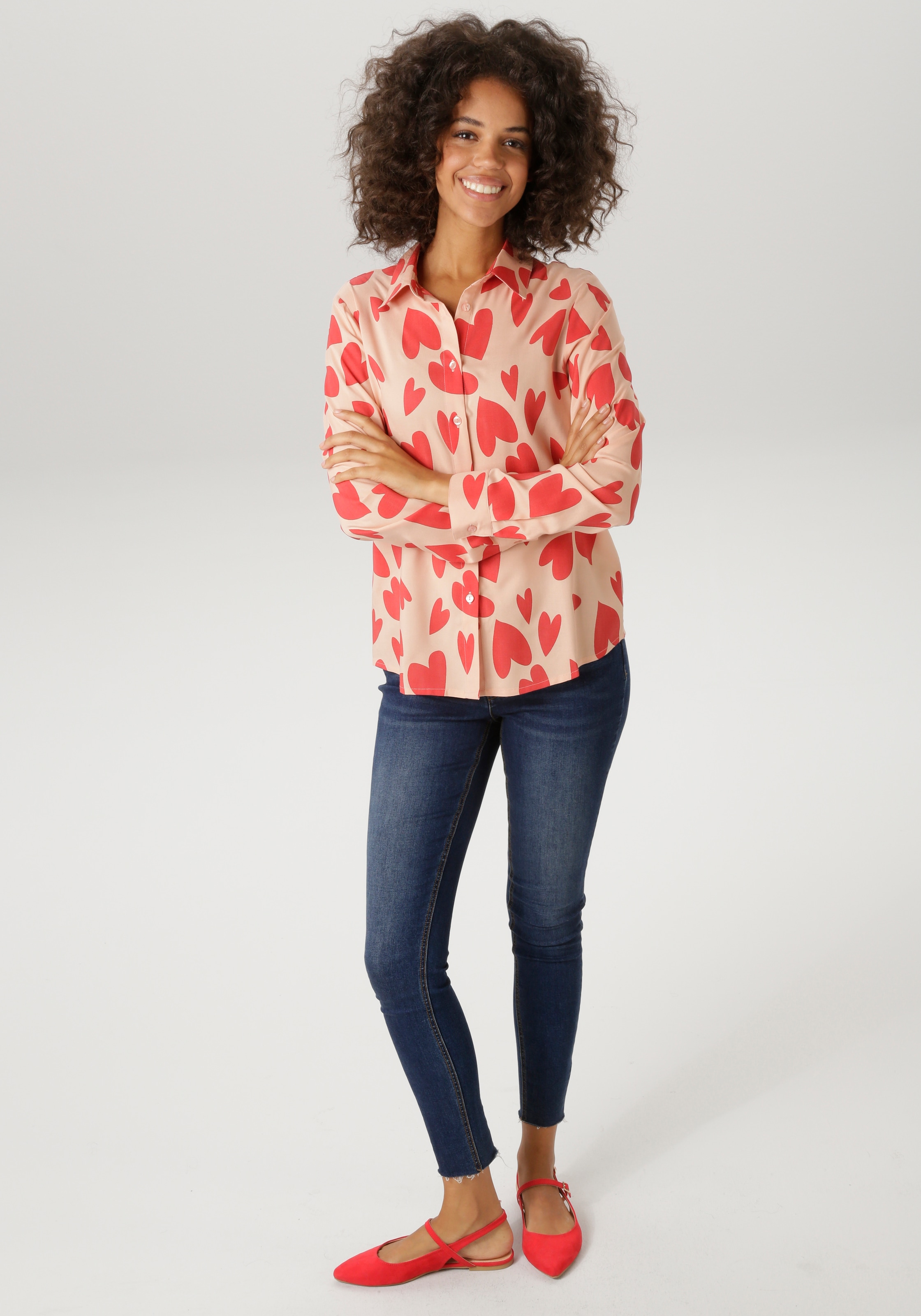 Aniston CASUAL Hemdbluse mit extravaganten Herzen bedruckt - NEUE KOLLEKTION