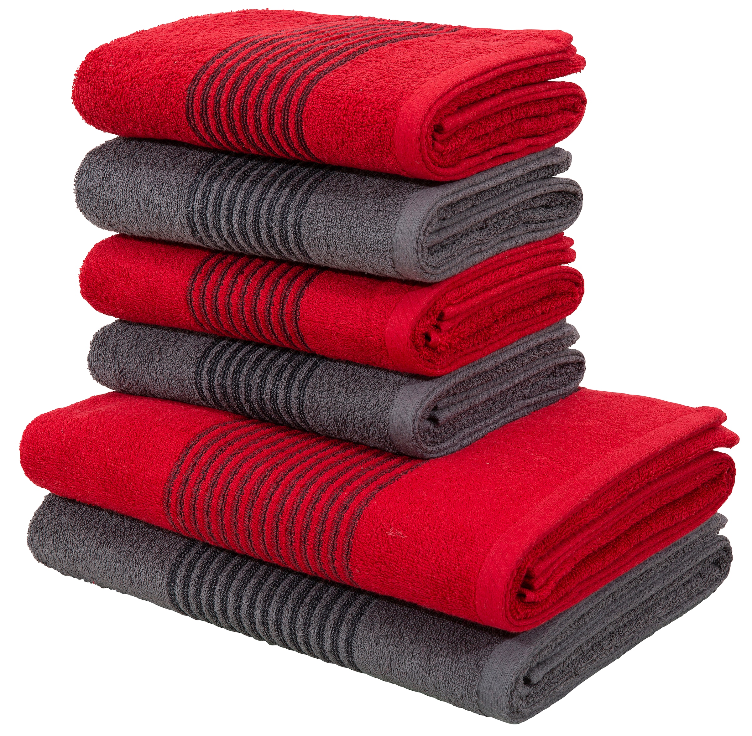 Image of Bruno Banani Handtuch Set "Jassen, Duschtücher, Handtücher" Set 6 Stk. Walkfrottee mit gestreifter Bordüre, 6 teiliges Handtücher Set aus 100% Baumwolle