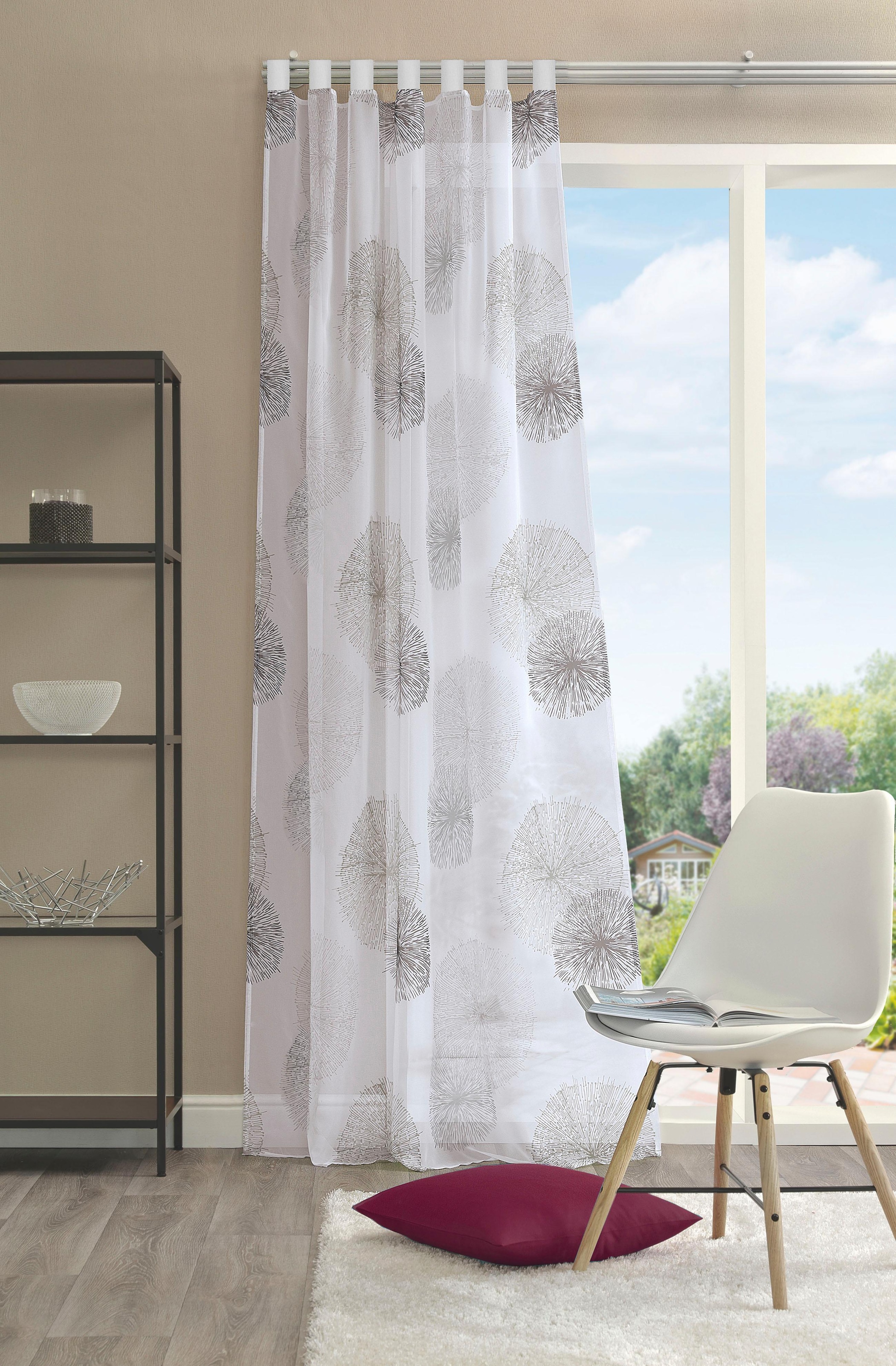 Image of HOME WOHNIDEEN Vorhang "RAWLINS" Schlaufen 1 Stk. tlg. Schal aus Voile bedruckt