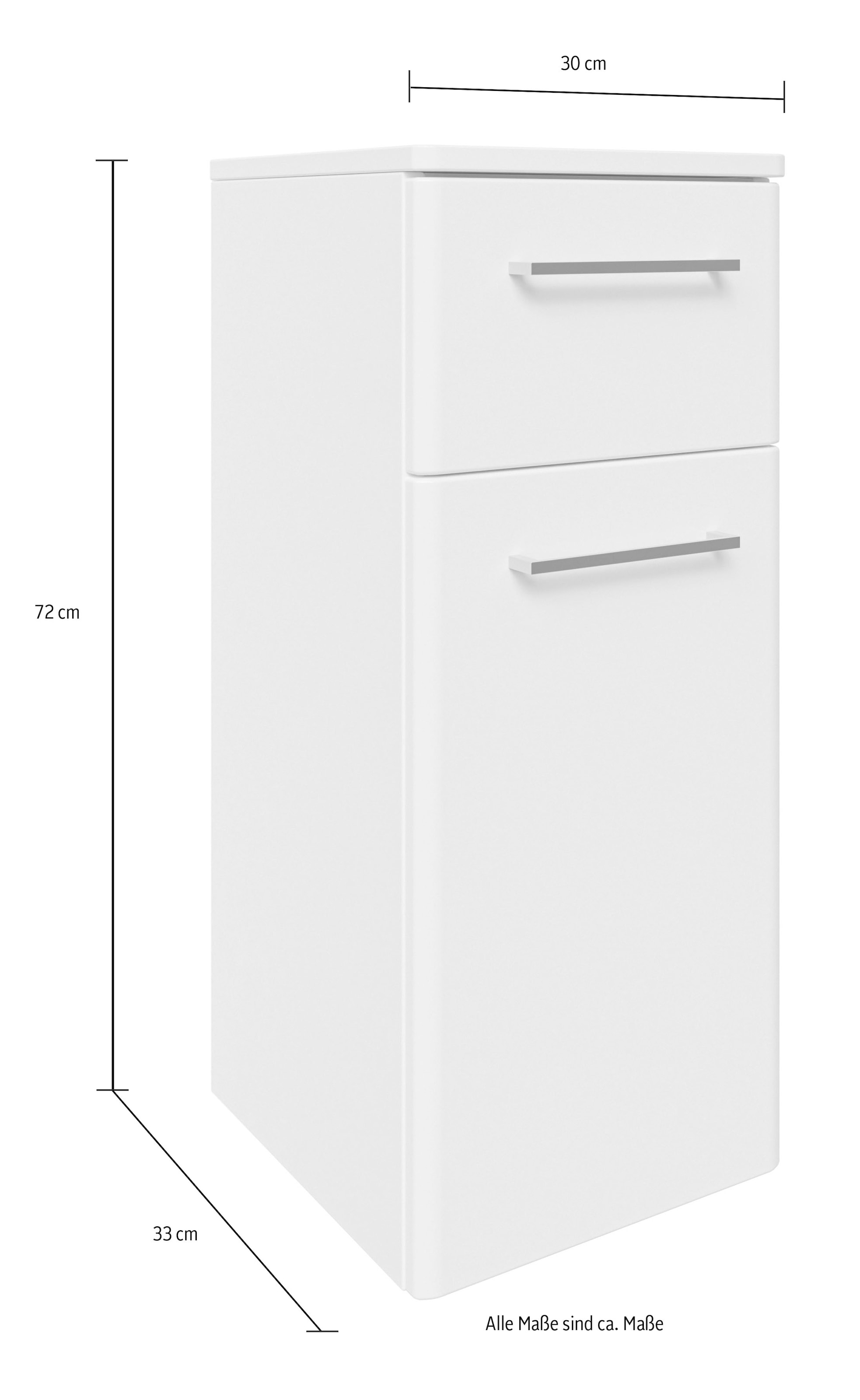 Saphir Unterschrank »Quickset 316 Badschrank 1 Tür, 1 Schublade, 30cm breit, Weiss Hochglanz« Badezimmer-Unterschrank inkl. Türdämpfer, Griffe in Chrom Glanz