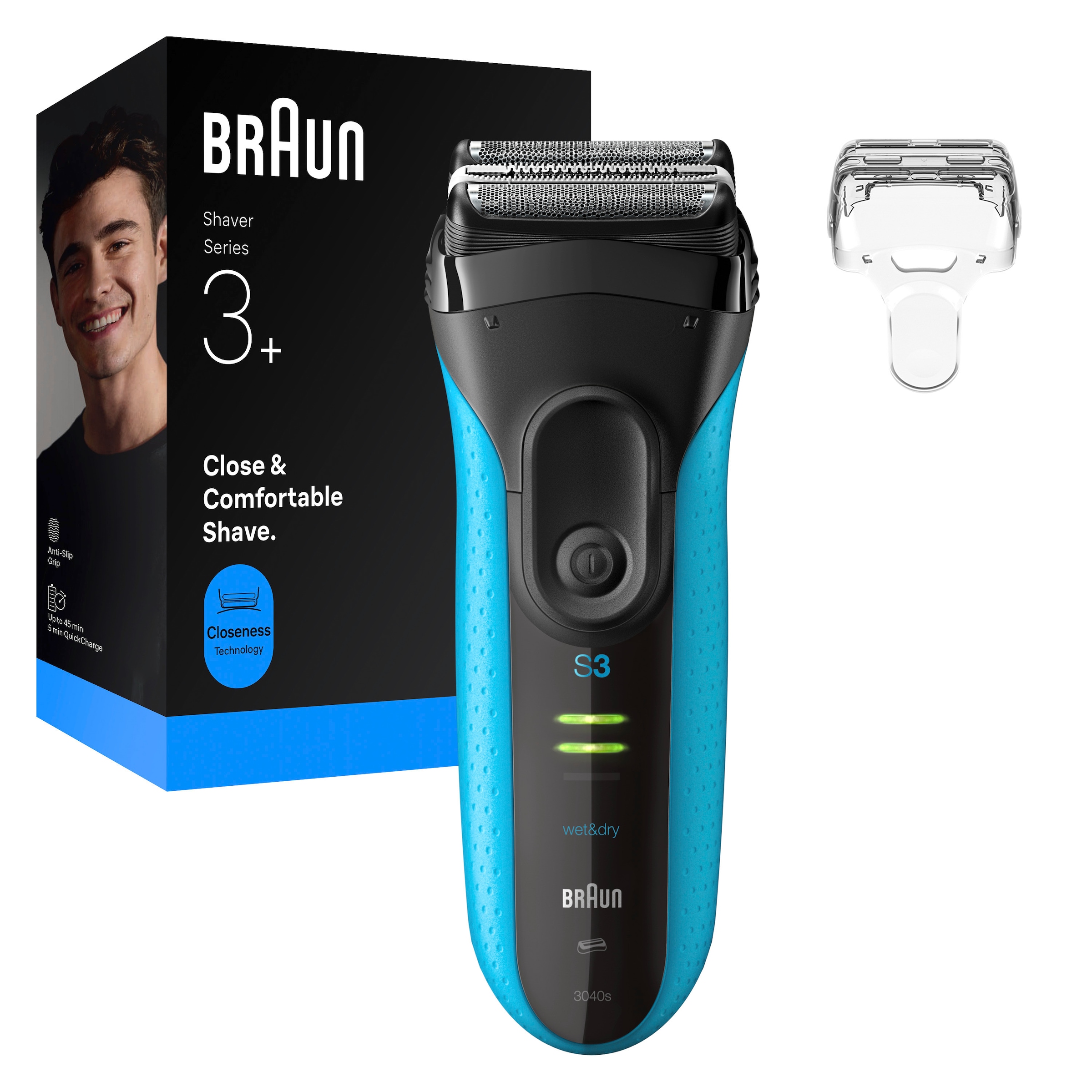 Image of Braun Elektrorasierer "Series 3+ 3040s" 3 flexible Klingen, effizienter MicroComb Mitteltrimmer